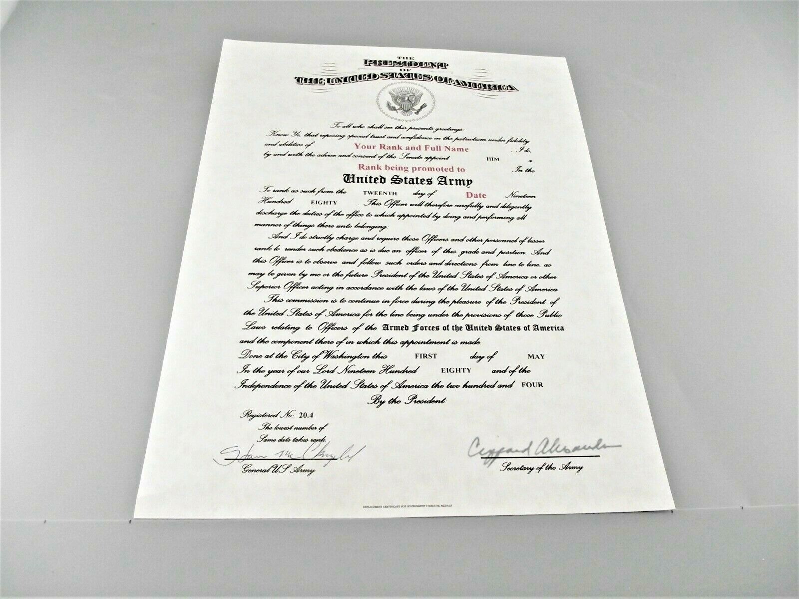 U S Army Commissioned Officer or Warrrant Office Promotion Certificate 8.5X11 U S Army Commissioned Officer or Warrrant Office Promotion Certificate 8.5X11