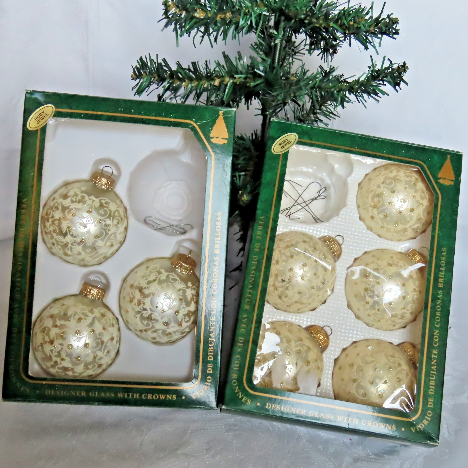 Lot 8 VTG Christmas By Krebs Ivory Lacey & Glittery  Lacey Vine 1980\'s White