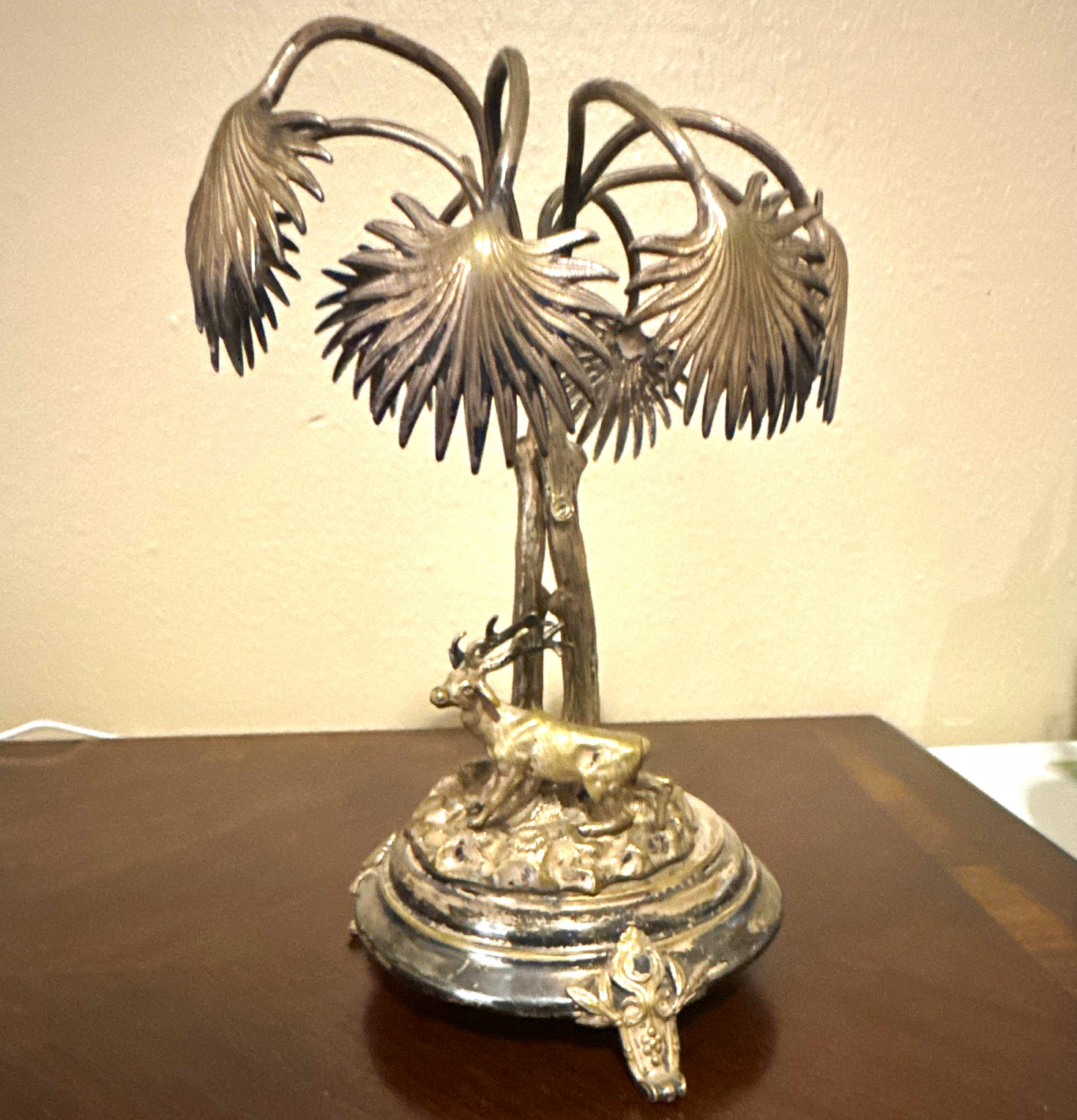 Fraget Plated Bronze Palm Tree Sculpture with Gazelle, Warsaw 