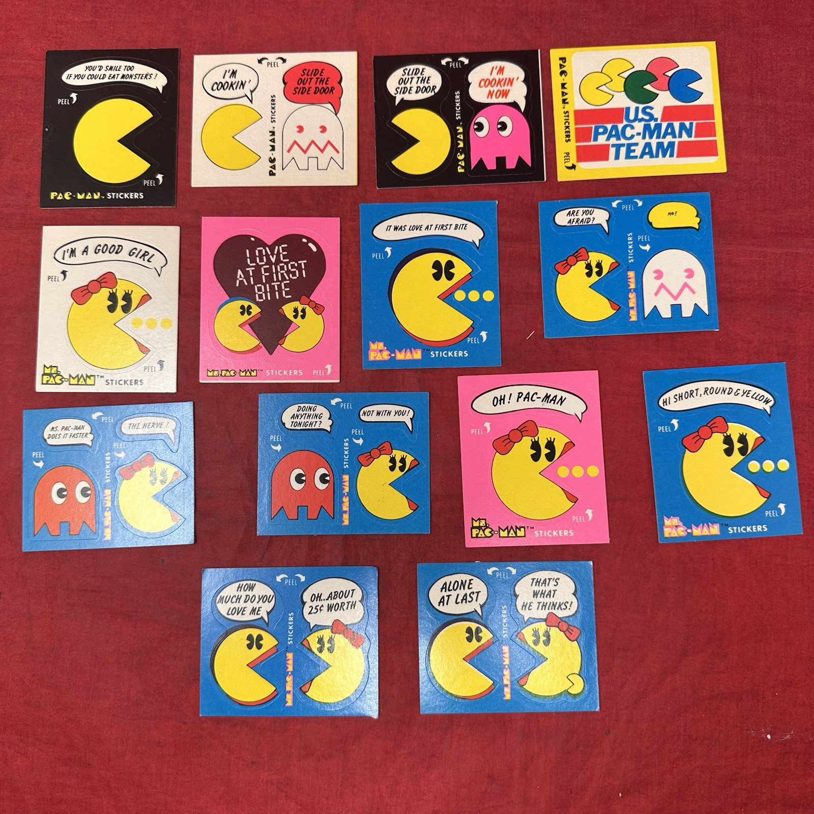 14 Pac-Man & Ms Pac-Man Vintage Fleer Stickers 1980-1981 Lot EUC