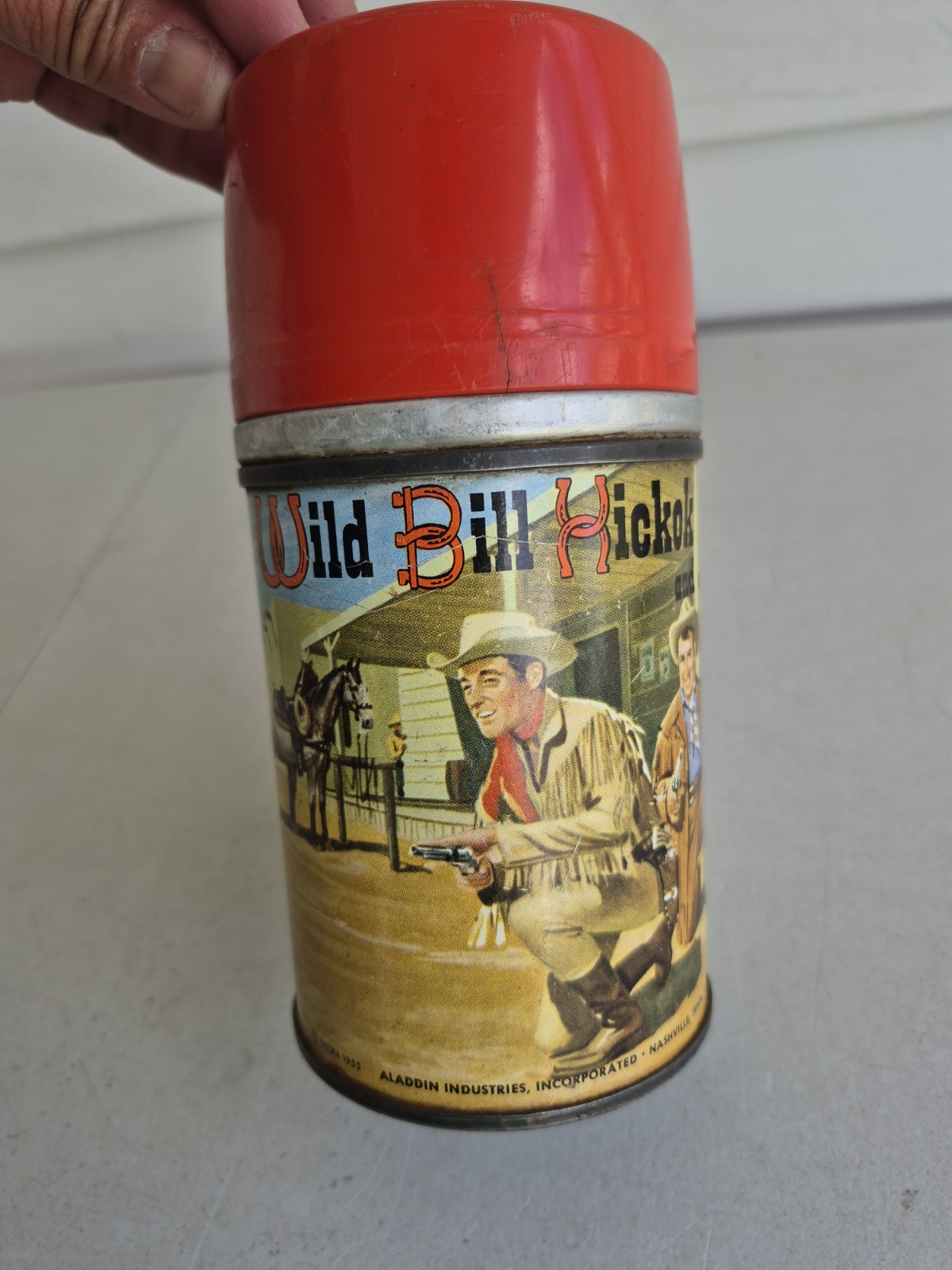 RARE VINTAGE WILD BILL HICKOK 1955 ALADDIN THERMOS,NASHVILLE,TENN.U.S.A. RARE VINTAGE WILD BILL HICKOK 1955 ALADDIN THERMOS,NASHVILLE,TENN.U.S.A.