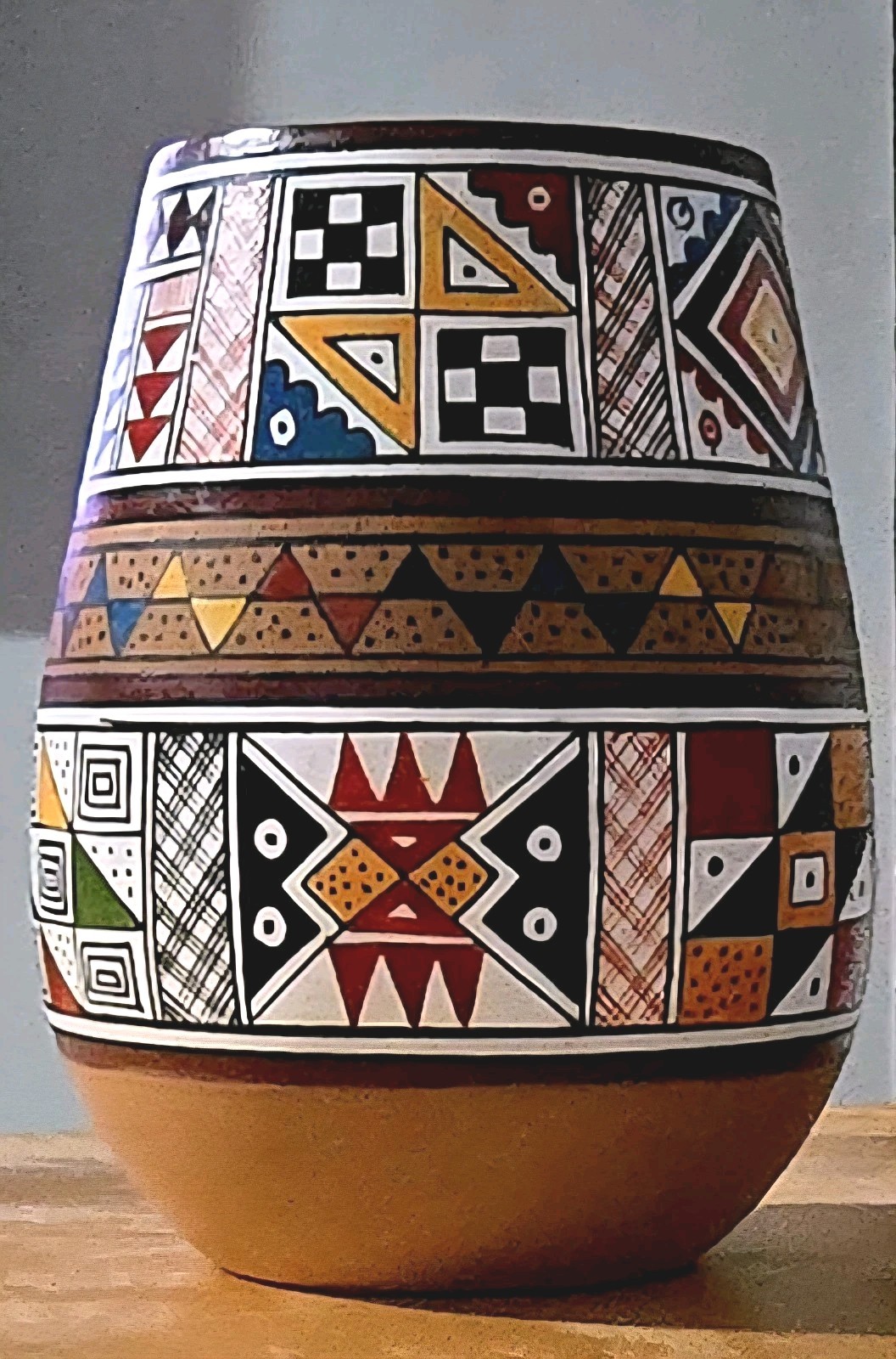 VTG PERUVIAN CEREMONIAL VESSEL POTTERY QUERO HANDPAINTED 7\