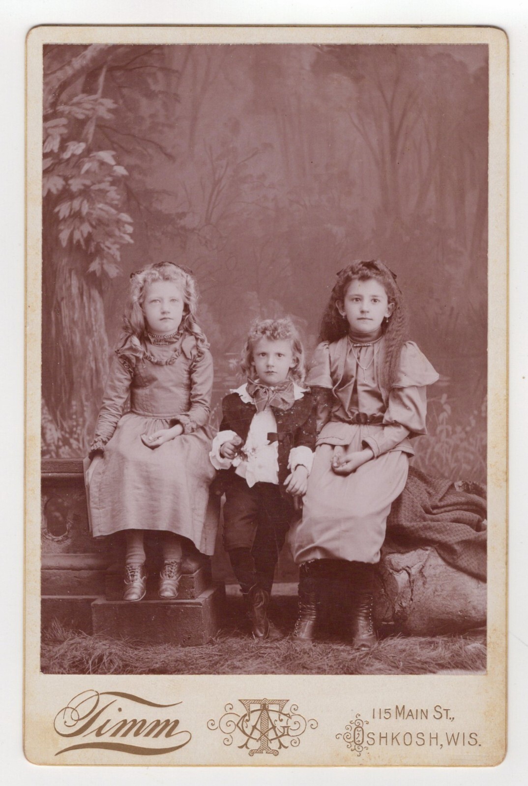 THREE ADORABLE YOUNG SIBLINGS : OSHKOSH, WISCONSIN : CABINET CARD PORTRAIT THREE ADORABLE YOUNG SIBLINGS : OSHKOSH, WISCONSIN : CABINET CARD PORTRAIT