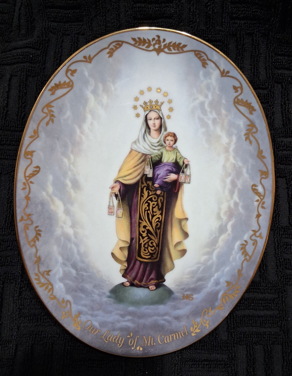Virgen del Monte Carmelo, plato coleccionable ovalado porcelana, vintage Virgen del Monte Carmelo, plato coleccionable ovalado porcelana, vintage