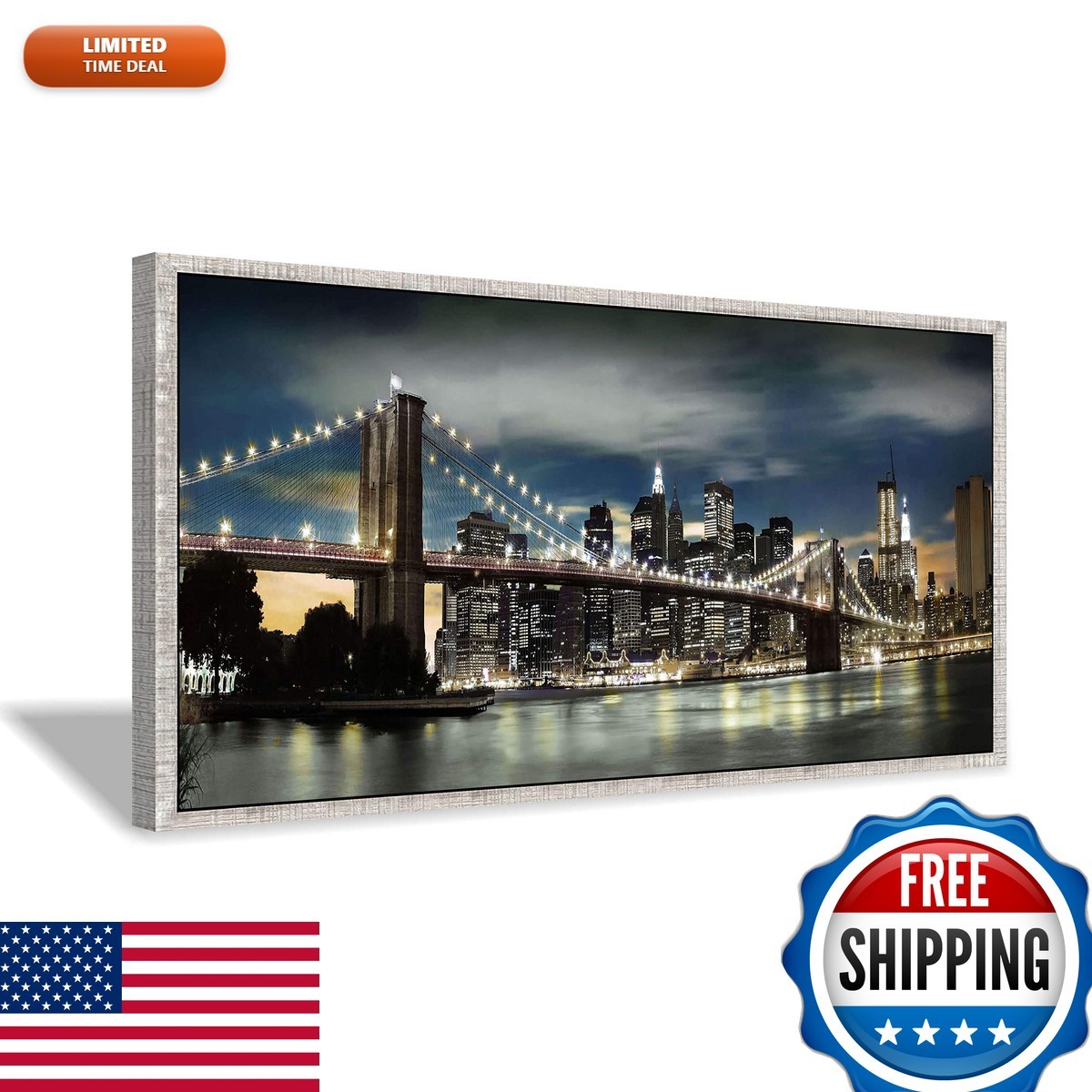 Brooklyn Bridge Canvas Wall Art New York City Skyline 48x24 Framed Brooklyn Bridge Canvas Wall Art New York City Skyline 48x24 Framed