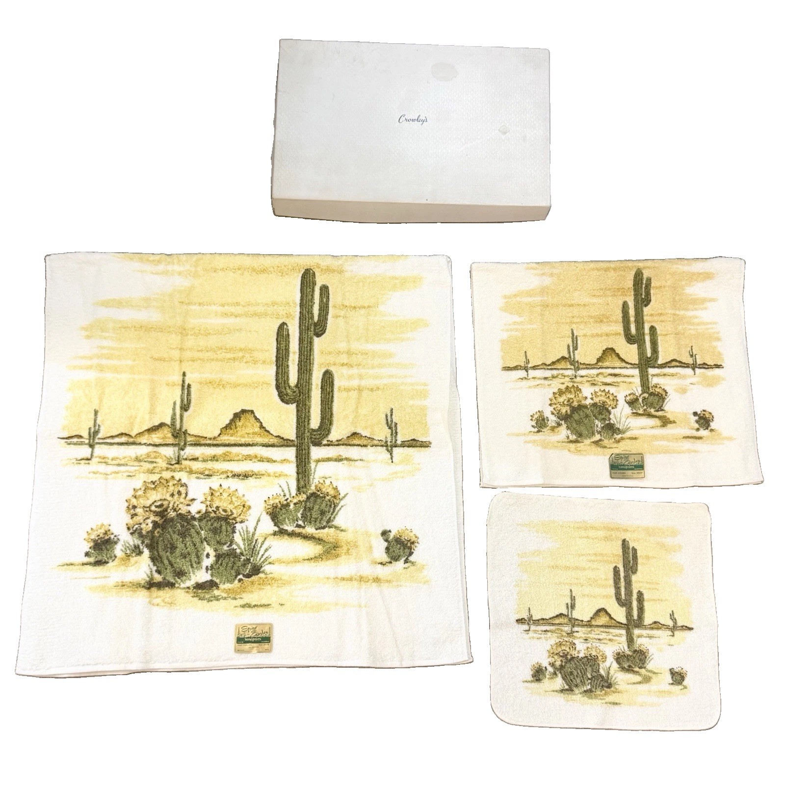 Vintage Sayco Towels Cactus Desert Spring Garden Handprints Cotton Screen Print