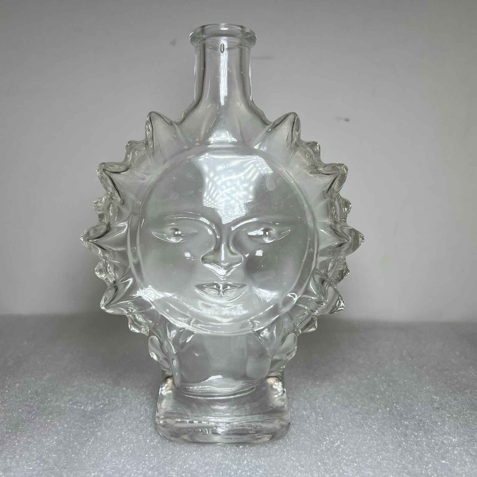 Vintage Kefla Depose Clear Glass Sun Face Bottle Celestial Decoration 6.5” Vintage Kefla Depose Clear Glass Sun Face Bottle Celestial Decoration 6.5”