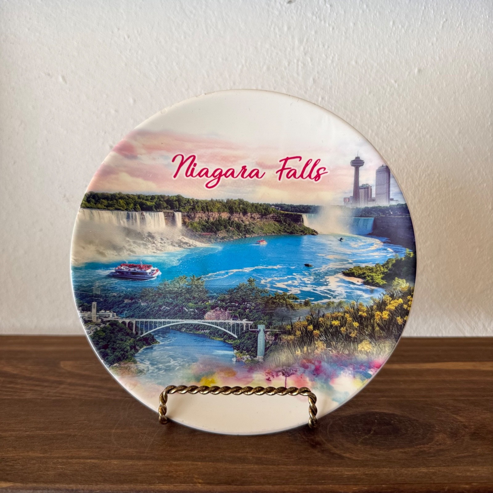 Vintage Niagara Falls Scenic Waterfall Souvenir Plate Canada USA