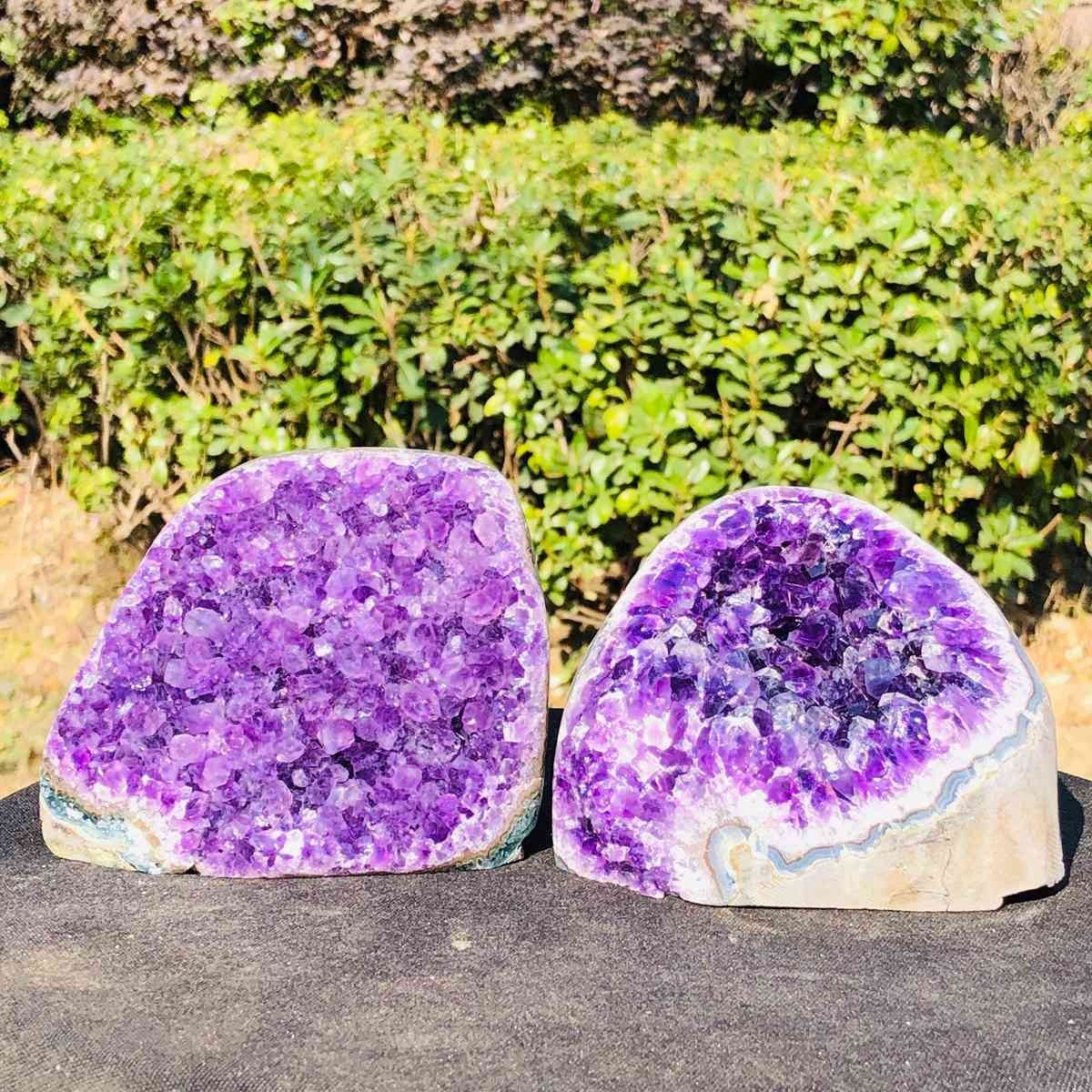 3.47LB 2pc Natural Uruguayan Amethyst Quartz Cave Geode Crystal Specimen Healing