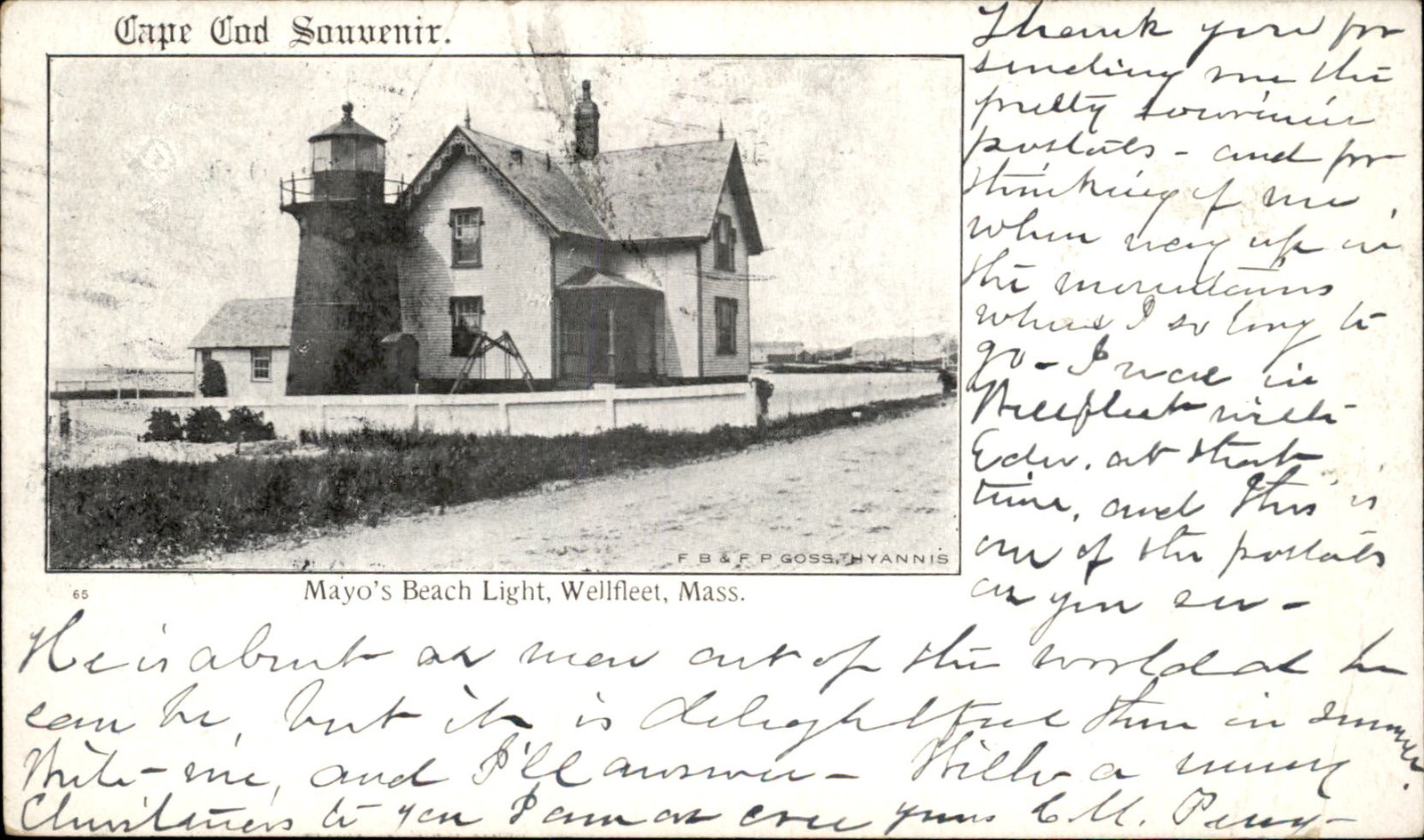 Wellfleet MA Mayo's Beach Lighthouse Goss c1900 Private Mailing Card bhn Wellfleet MA Mayo's Beach Lighthouse Goss c1900 Private Mailing Card bhn