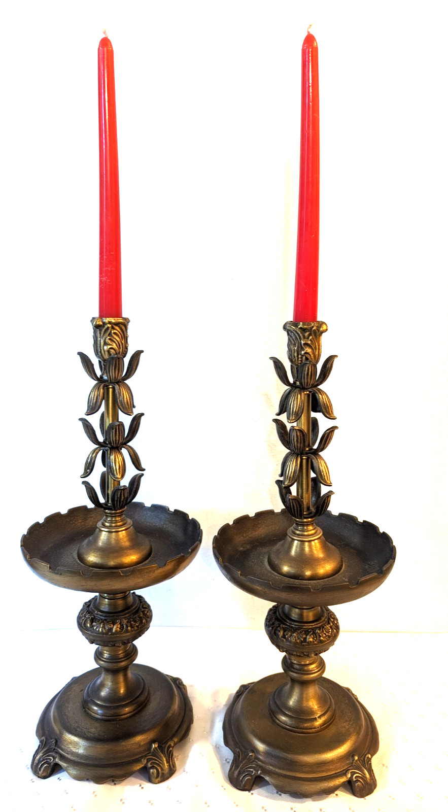 MCM Vtg- Set of 2 Large Brass/Copper Candle Holders-Beautiful Details - 17\ MCM Vtg- Set of 2 Large Brass/Copper Candle Holders-Beautiful Details - 17\