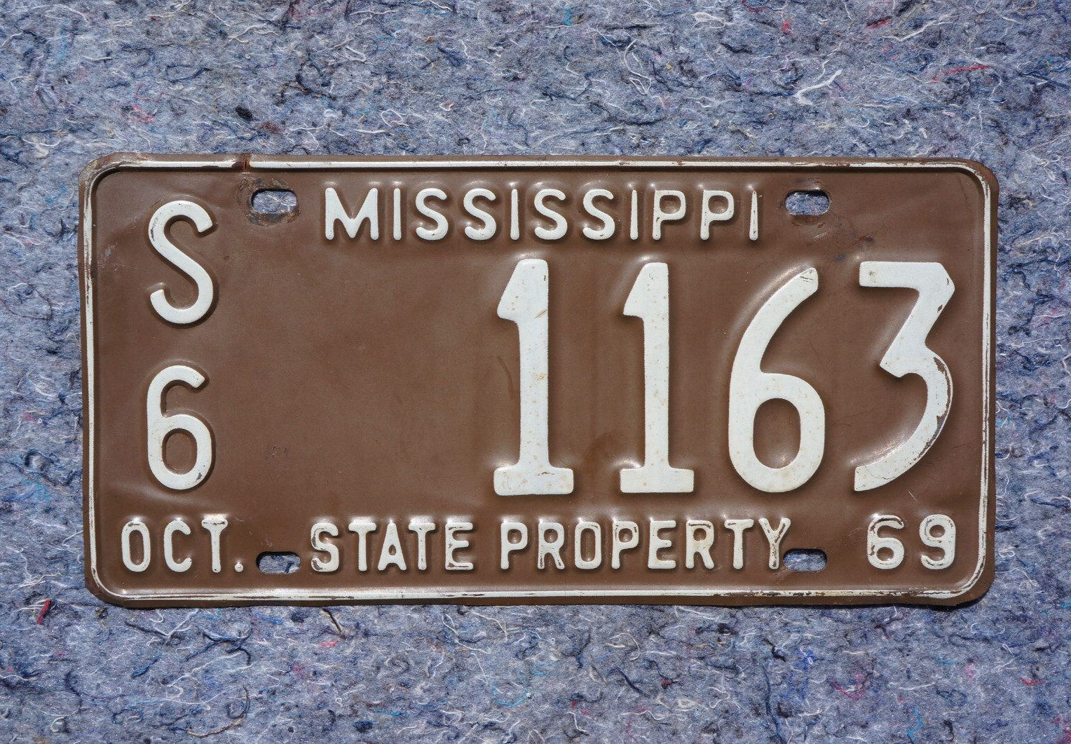 1969 MISSISSIPPI State Property License Plate # 1163 1969 MISSISSIPPI State Property License Plate # 1163