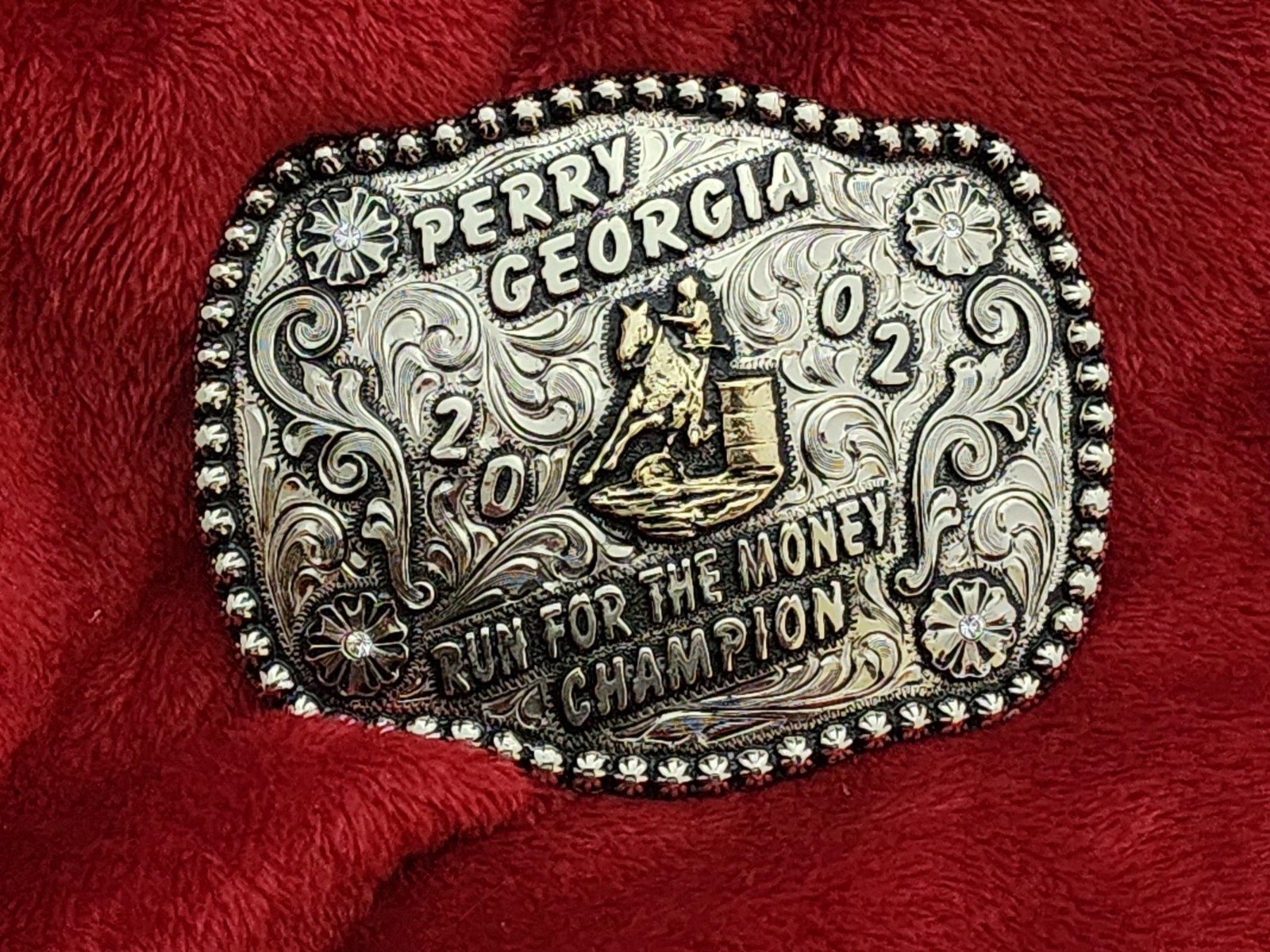 Rodeo☆2002☆Barrel Racing X-TREME Champion Trophy Buckle☆Perry Georgia☆Rare☆209