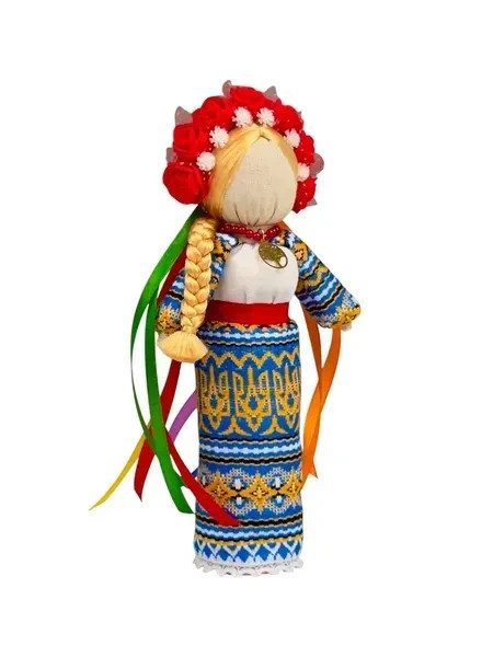 Ukrainian Motanka Doll Tryzub Coat of Arms Blue Yellow Patriotic Slavic Amulet