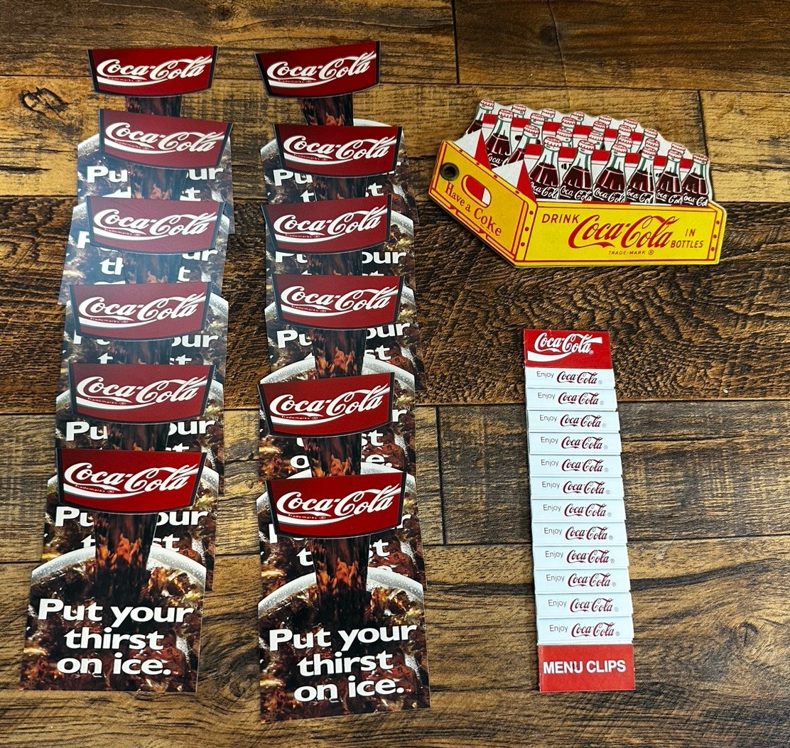 ORIGINAL VINTAGE COCA-COLA ADVERTISING LOT MENU CLIPS-TOUR BOOK-DISPLAY TOPPER