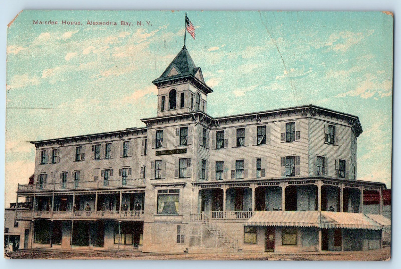 c1917 Alexandria Bay New York NY Vintage Postcard Marsden House Building Posted c1917 Alexandria Bay New York NY Vintage Postcard Marsden House Building Posted