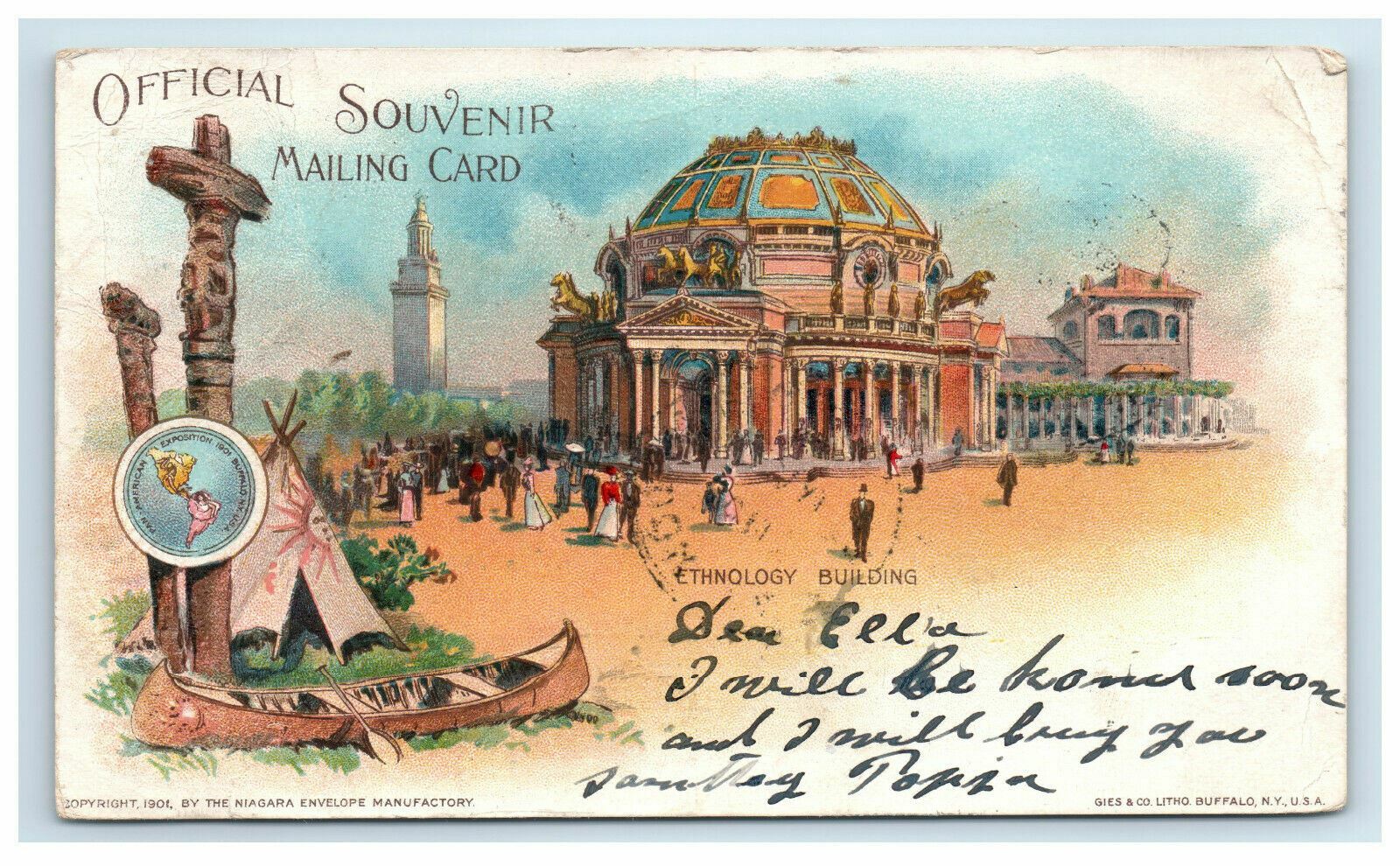1901 Pan American Expo Private Mailing Card Official Souvenir Ethnology Building