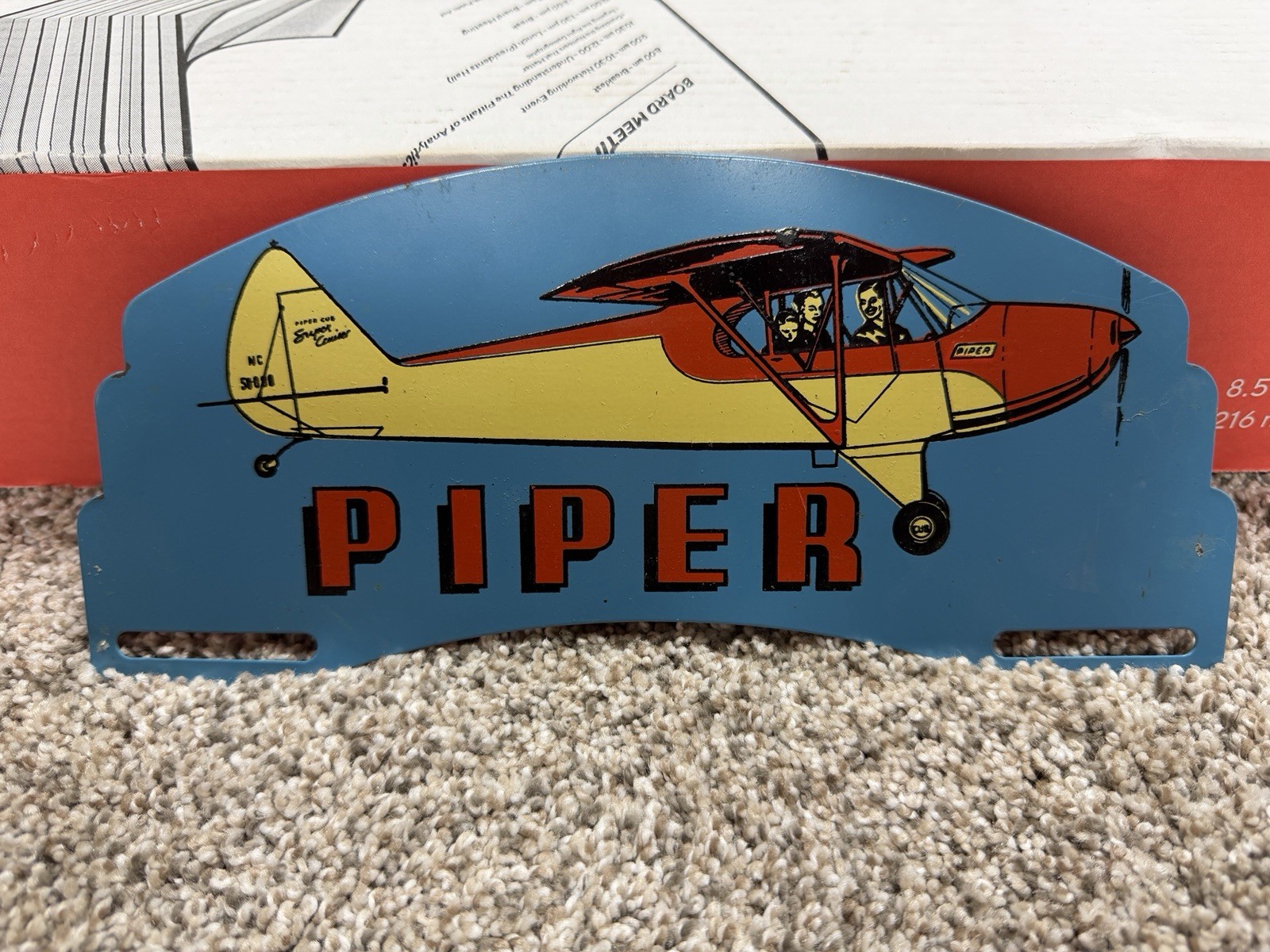Vintage 1950’s Piper Aircraft Metal License Plate Topper Sign Plane Advertising