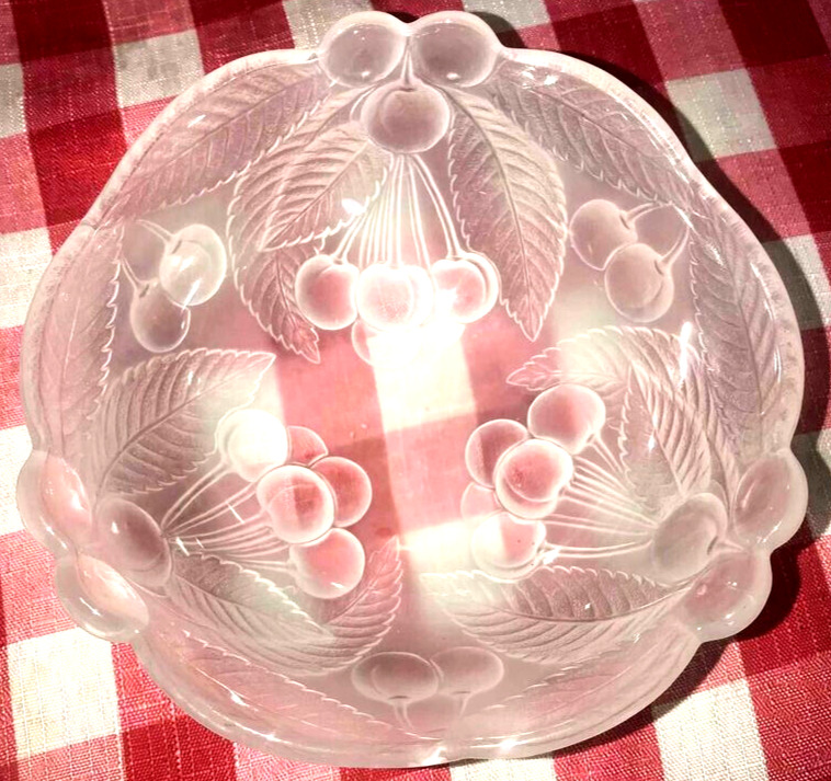 9” Frosted Glass Serving Bowl Cherry Design Set Of 5.