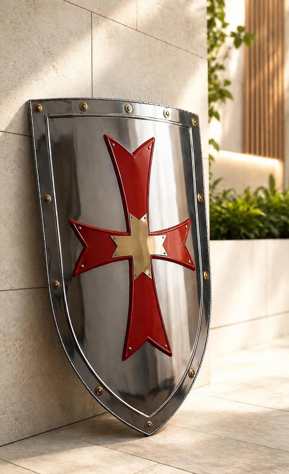 Handcrafted Templar Knight Shield Steel Crusader Wall Decor Red Cross Armor 