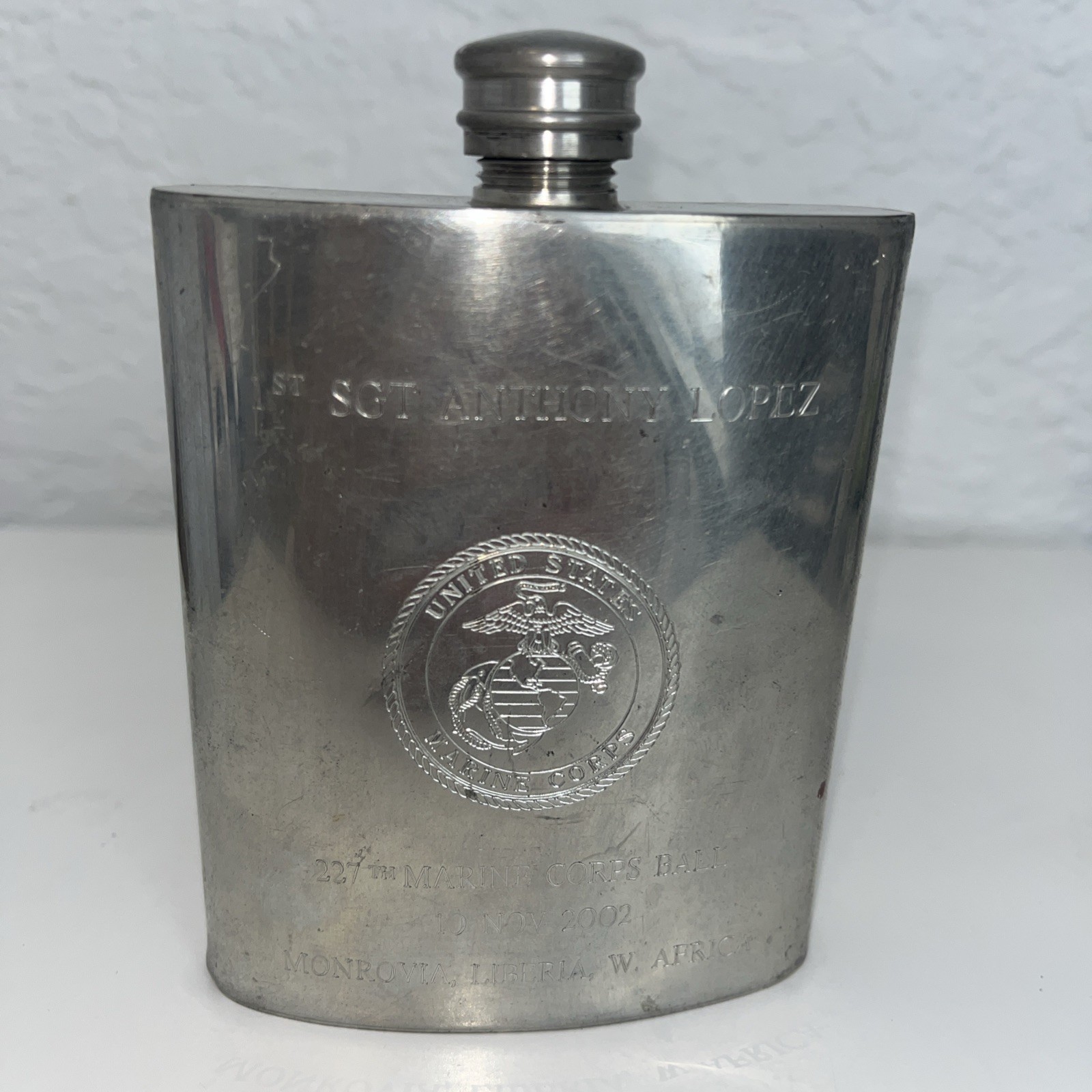 VTG Sheffield Mint England Hip Flask Funnel 6oz US Marine Corps Personalized VTG Sheffield Mint England Hip Flask Funnel 6oz US Marine Corps Personalized
