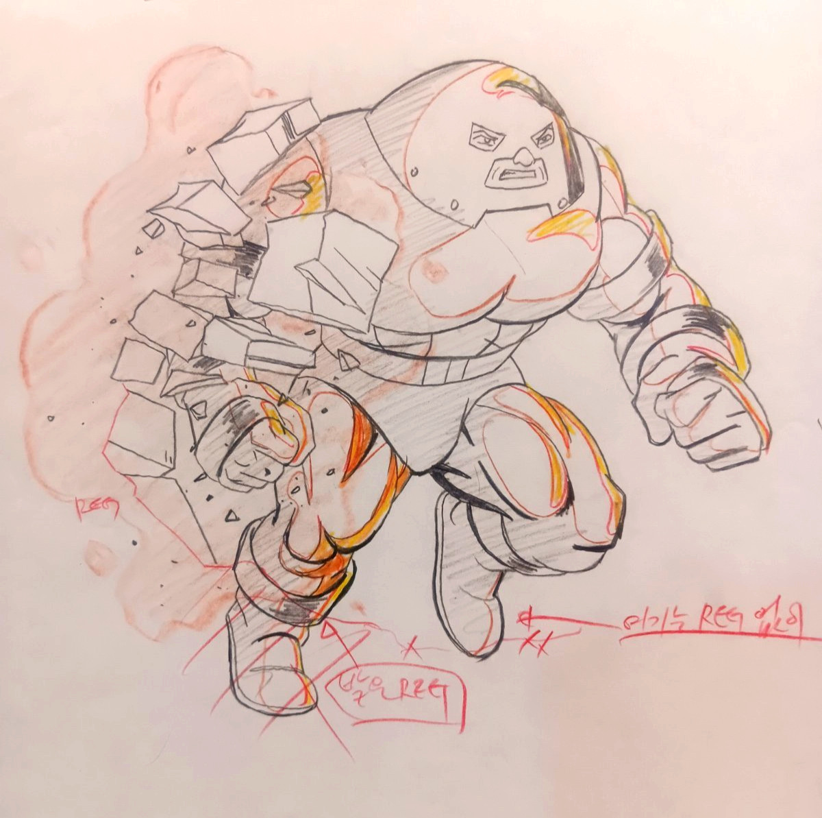 X-Men Juggernaut Vintage Original Animation Production Drawing with Notes RARE