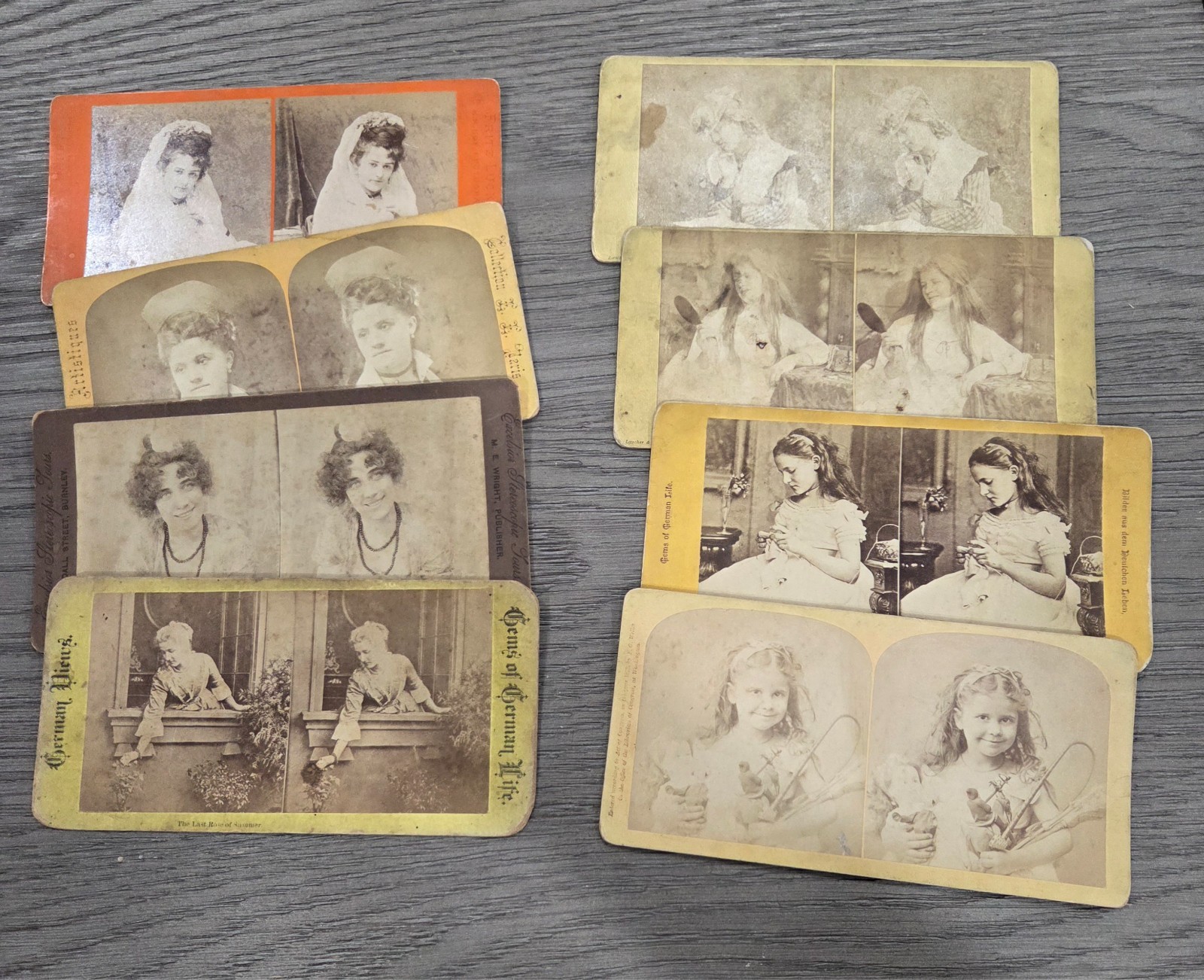 Portraits of Women & Girls – Antique Lot of 8 Stereoviews