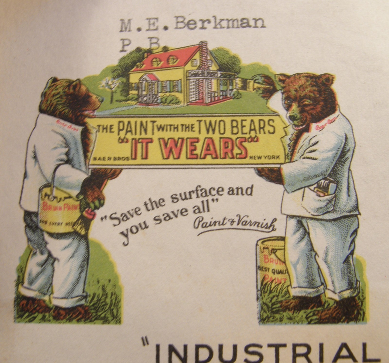 VINTAGE 1936 BAER BROTHERS PAINT CO ILLUSTRATED LETTERHEAD BEAR LOGO & FACTORIES