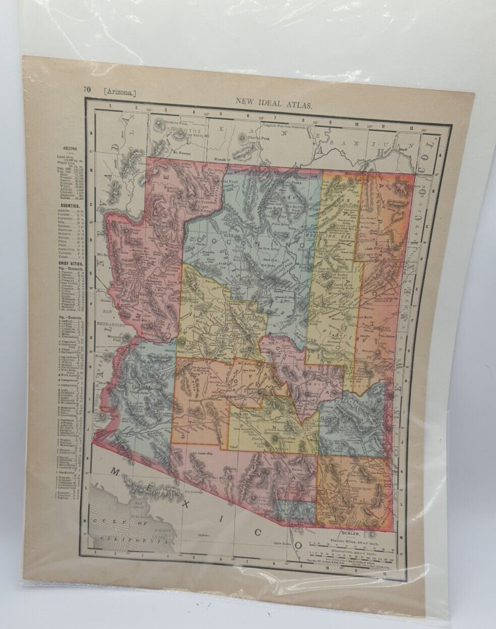 Antique 1910 Arizona New Mexico State Map Rand McNally Vintage