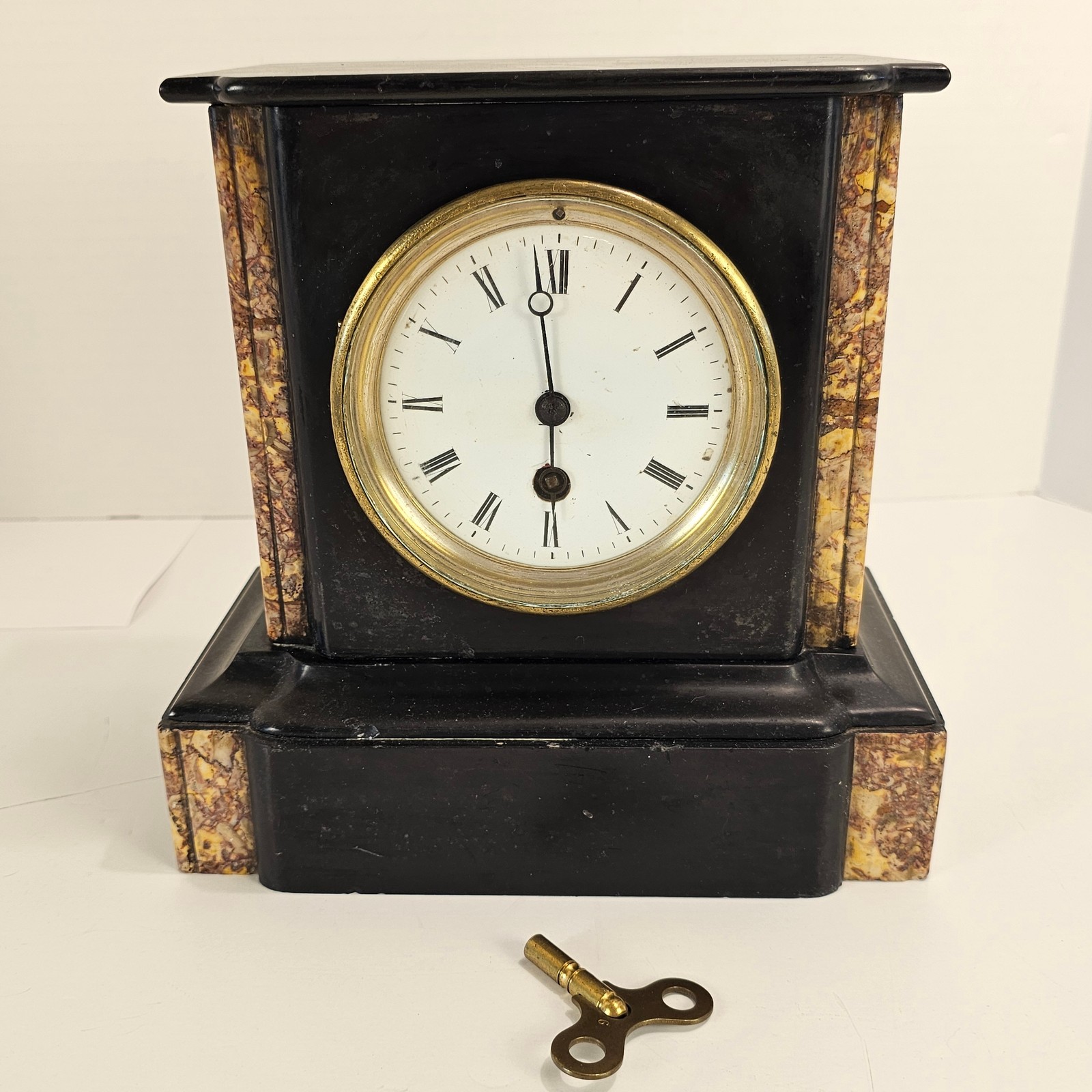Antique French Slate Mantel Clock Japy Freres Brevete Marble Trim Mantle Clock