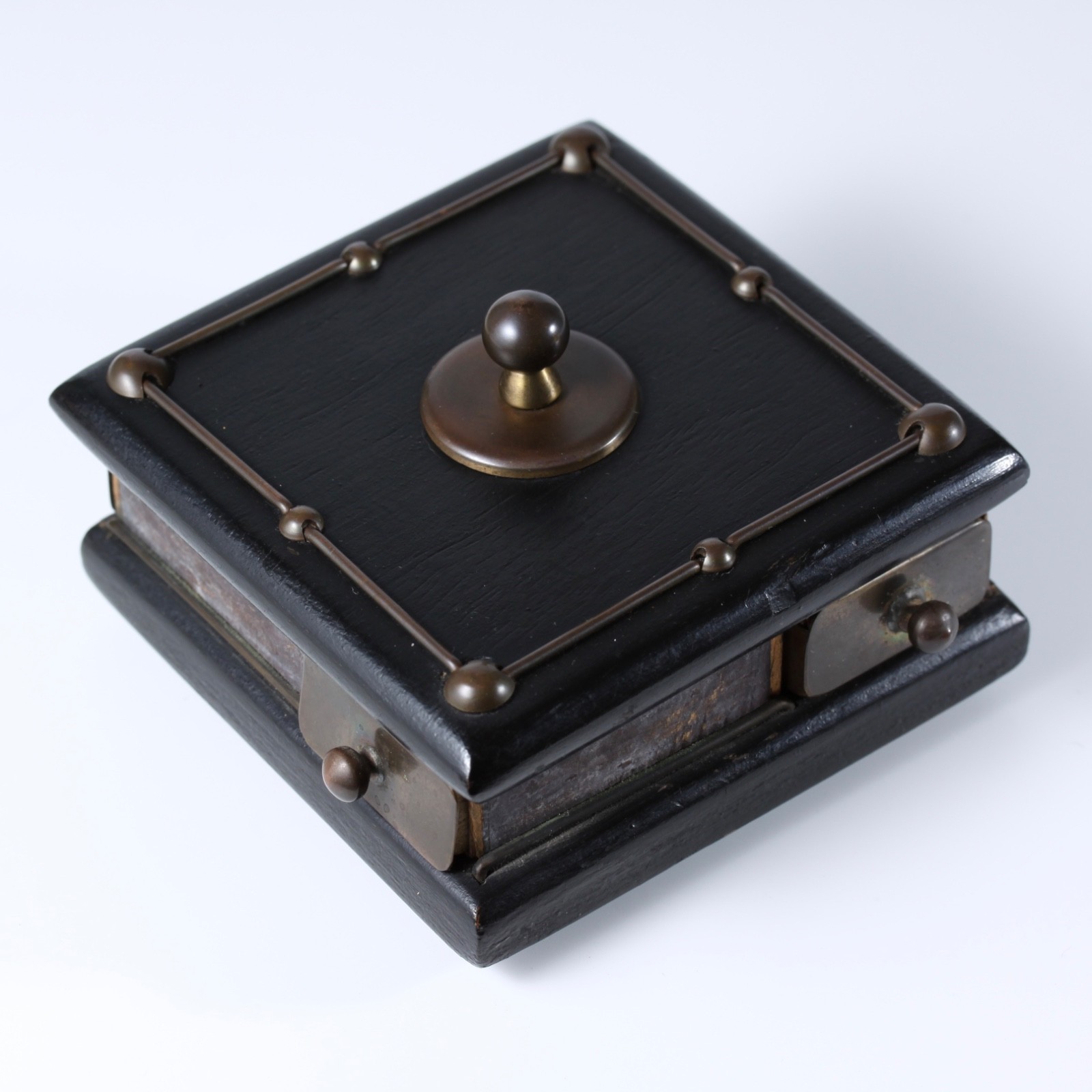 Antique 4-Way Table Match Holder Ebonized Wood Brass 4 Drawer Tobacconalia