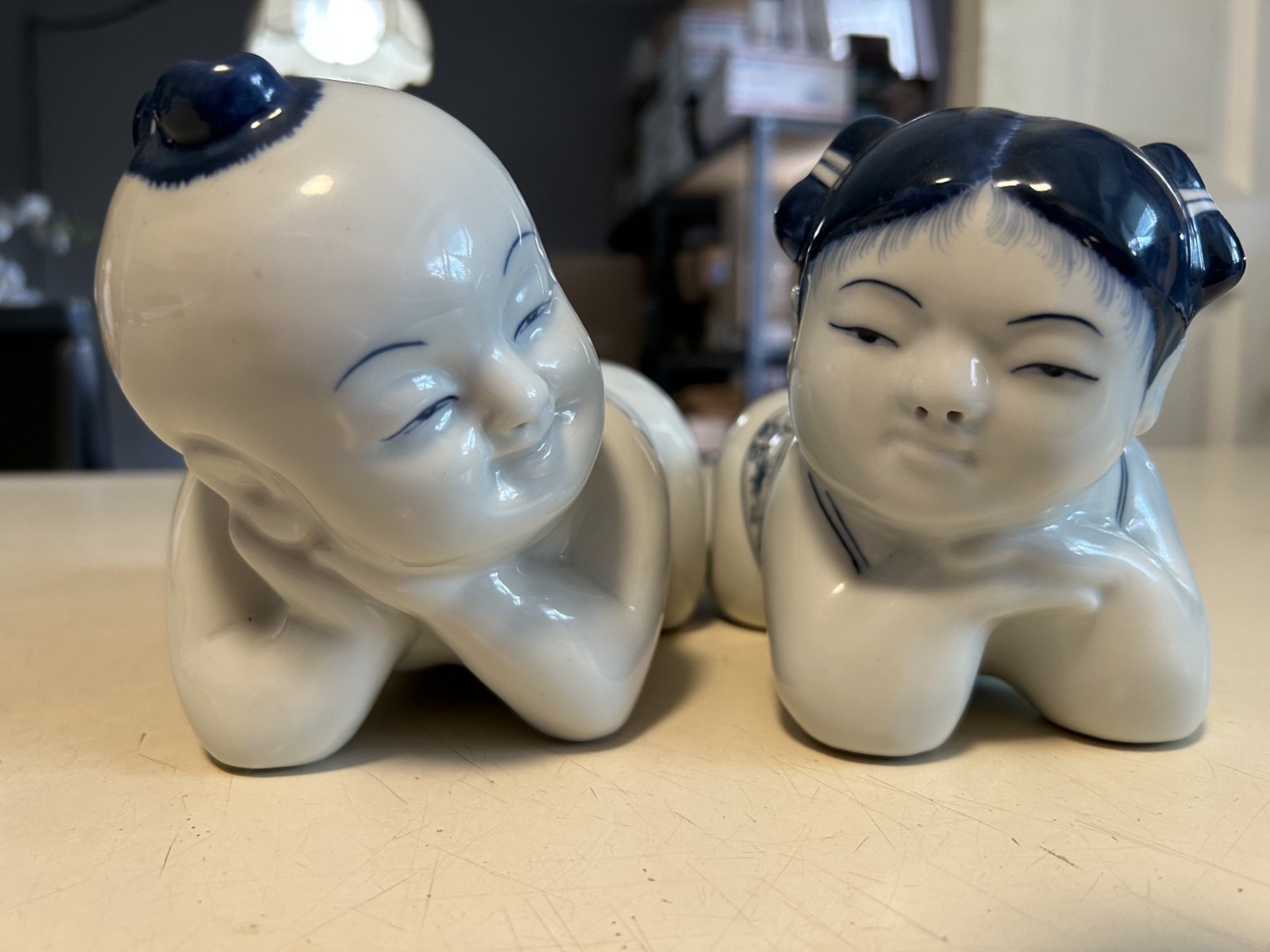 Vintage Pair Porcelain Chinese Opium Pillow Headrest 8’