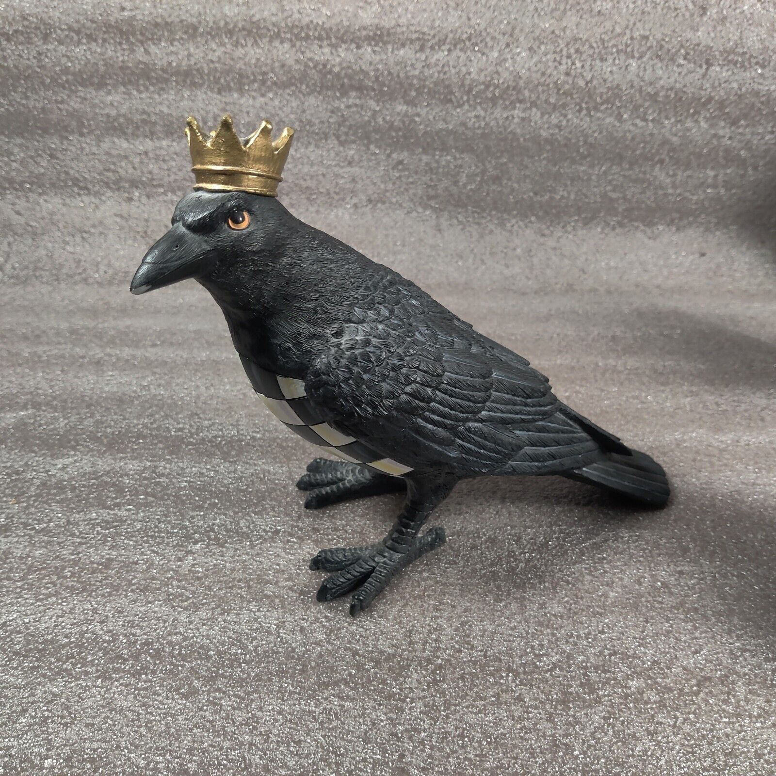 Mackenzie Childs CROWNED CROW COURTLY CHECK  Resin Raven Bird Figurine