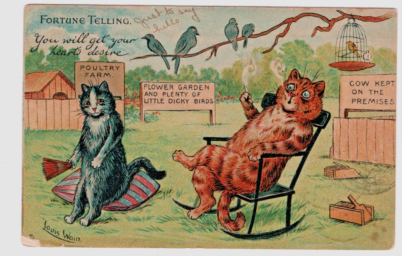 Louis Wain Signed Tuck Cat FORTUNE TELLING Your Heart\'s Desire 6075 Postcard