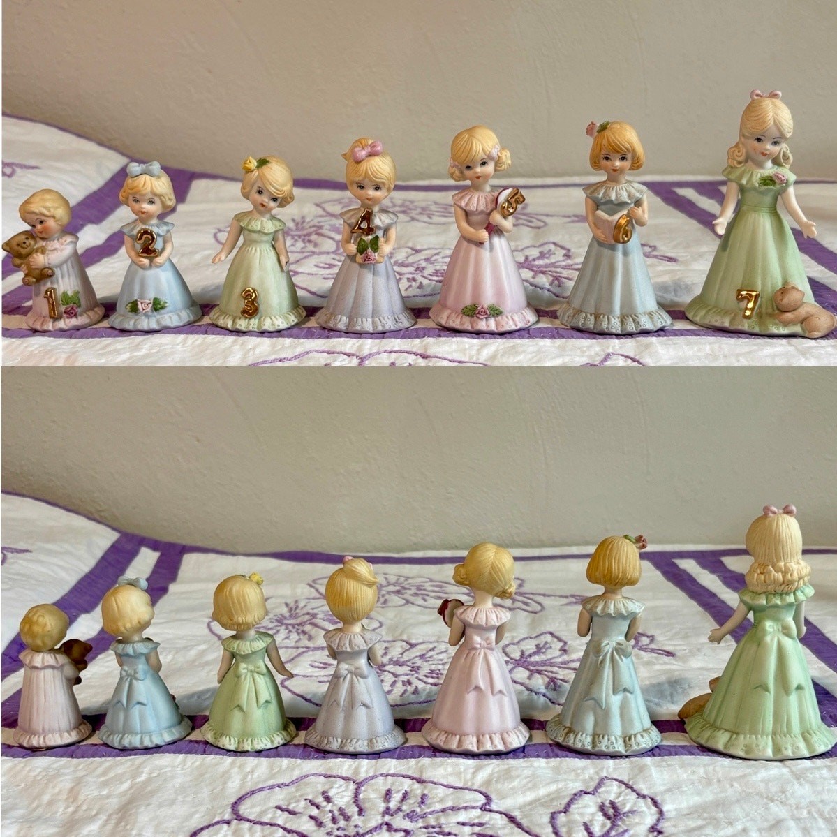 Vintage Enesco Growing Up Girls Blonde Figurine Lot (Ages 1-14)