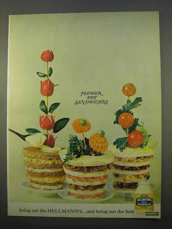 1963 Hellmann\'s Mayonnaise Ad - Flower Pot Sandwiches 1963 Hellmann\'s Mayonnaise Ad - Flower Pot Sandwiches