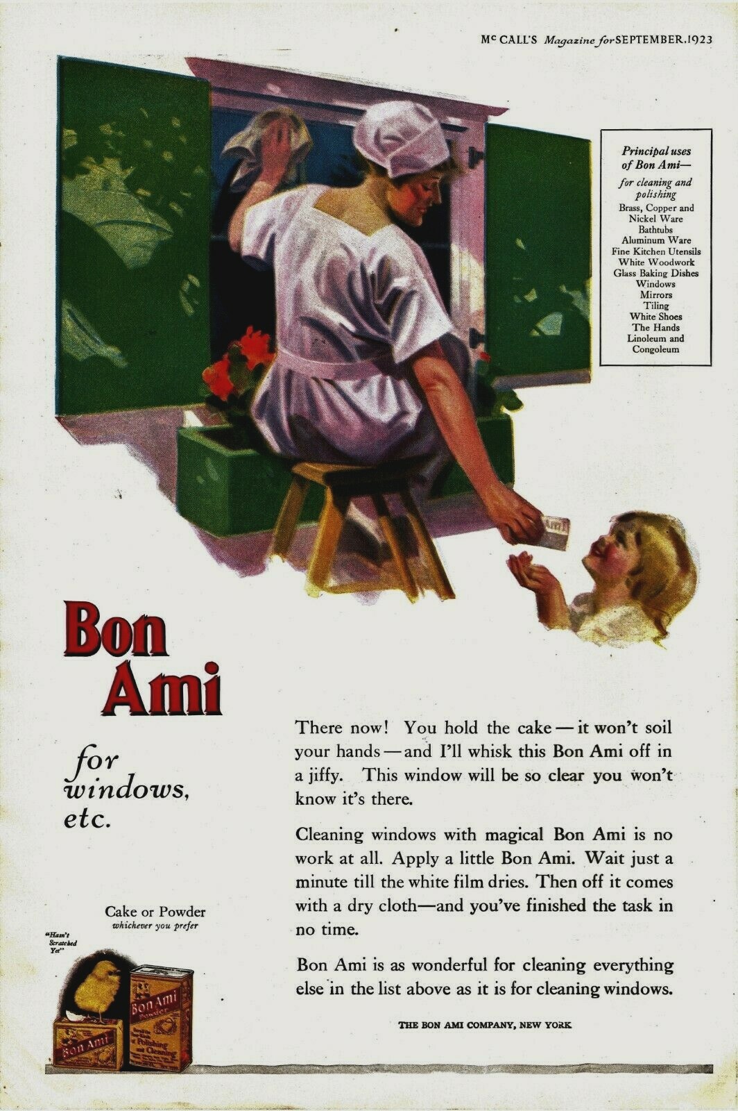 1923 Bon Ami Vintage Print Ad Housewife Cleaning Windows Mother And Child