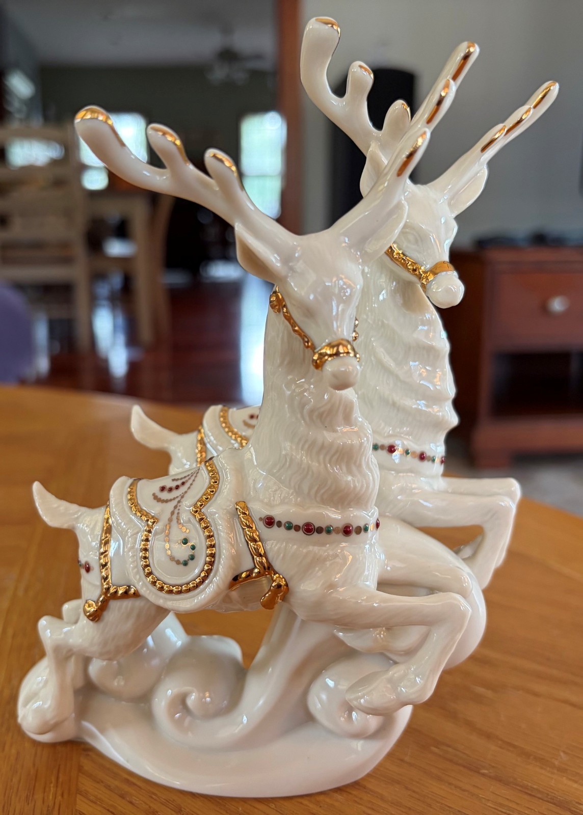 Vtg 1999 Lenox \'Dash Away All\' Prancer & Vixen Figurine w/ Orig Box Bone China