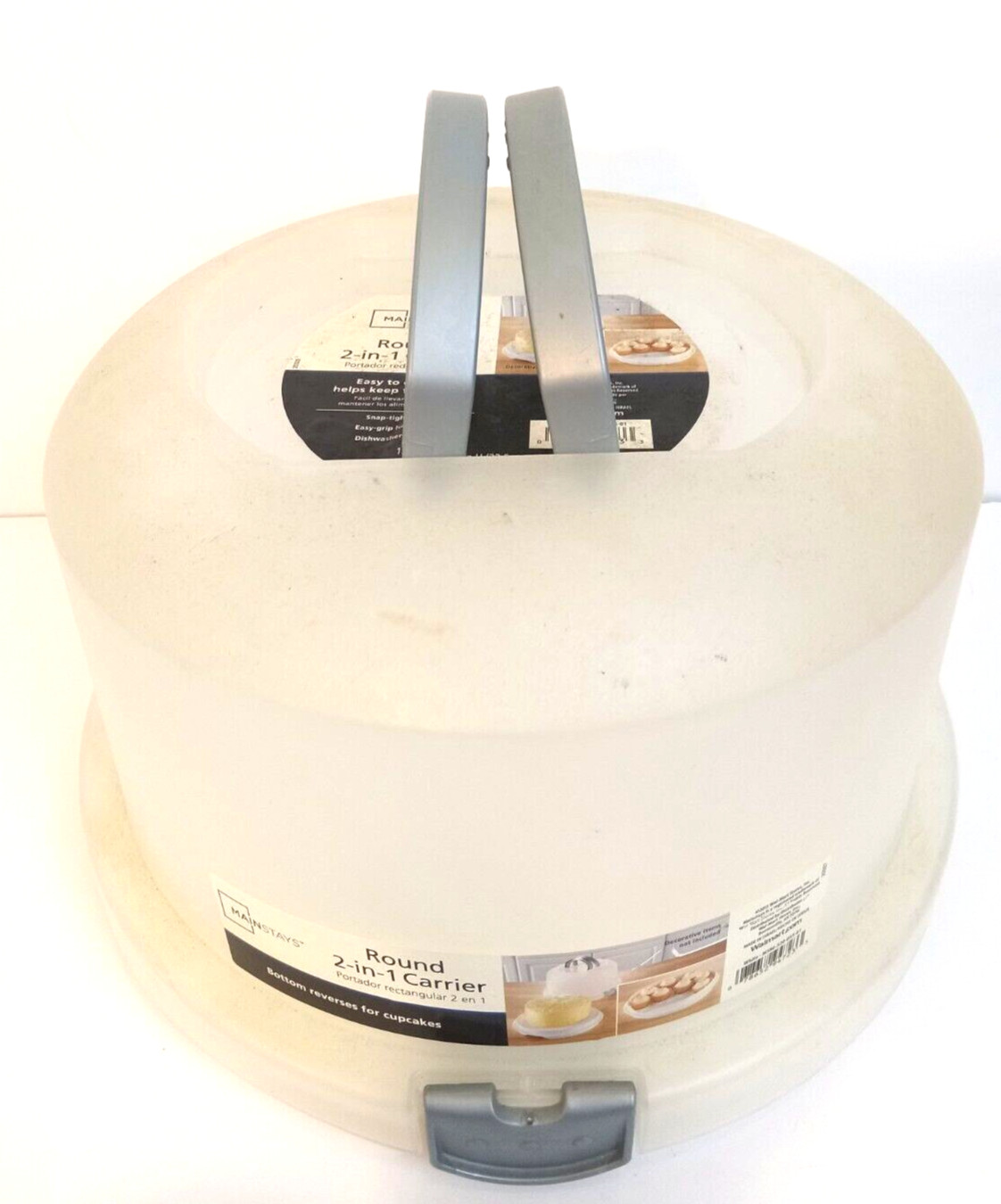 Mainstays Cake Carrier 2 In 1 Double Handles Gray Bottom Reverses For Cupcakes