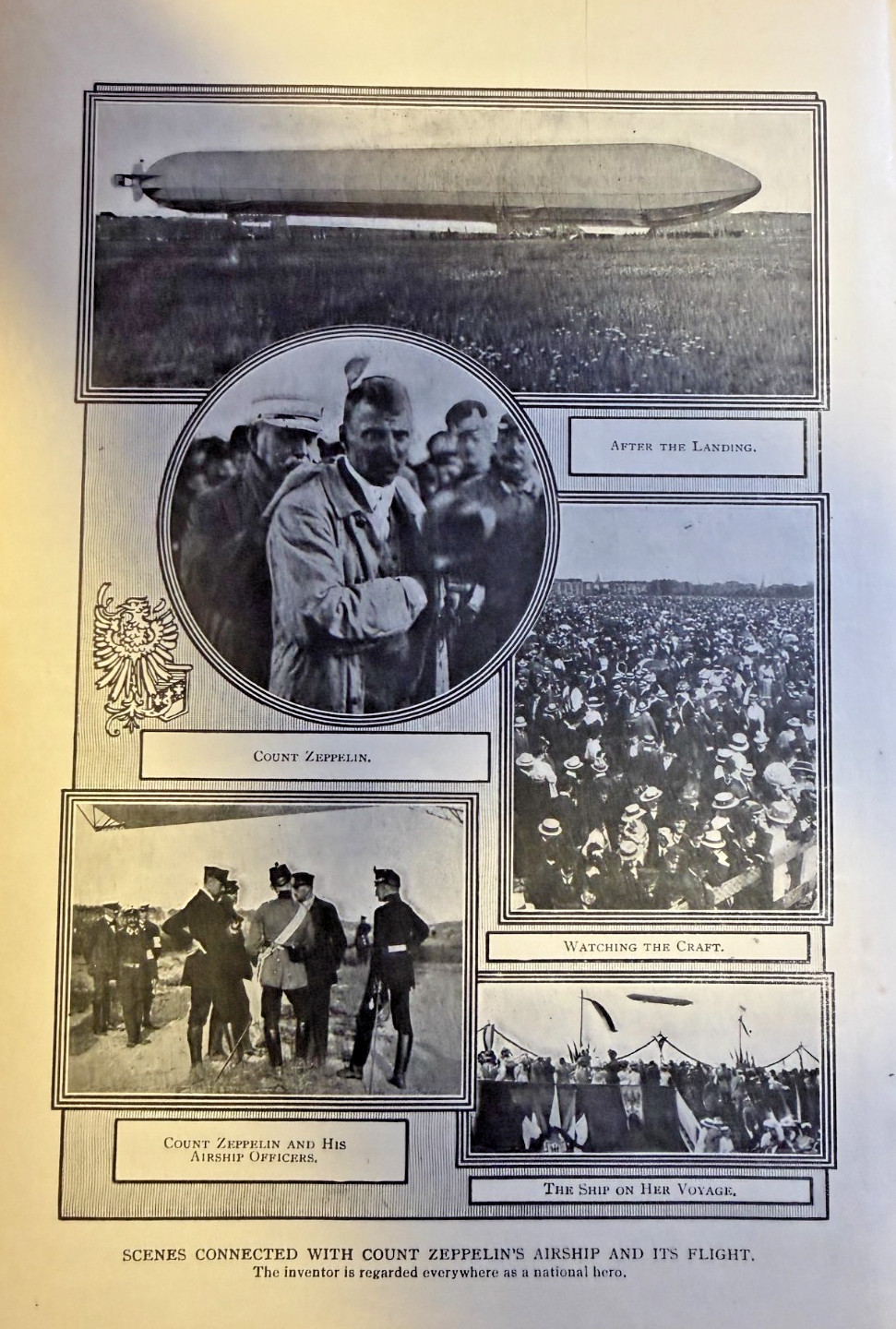 1910 Vintage Magazine Illustration Count Zeppelin Airship & Its Flight