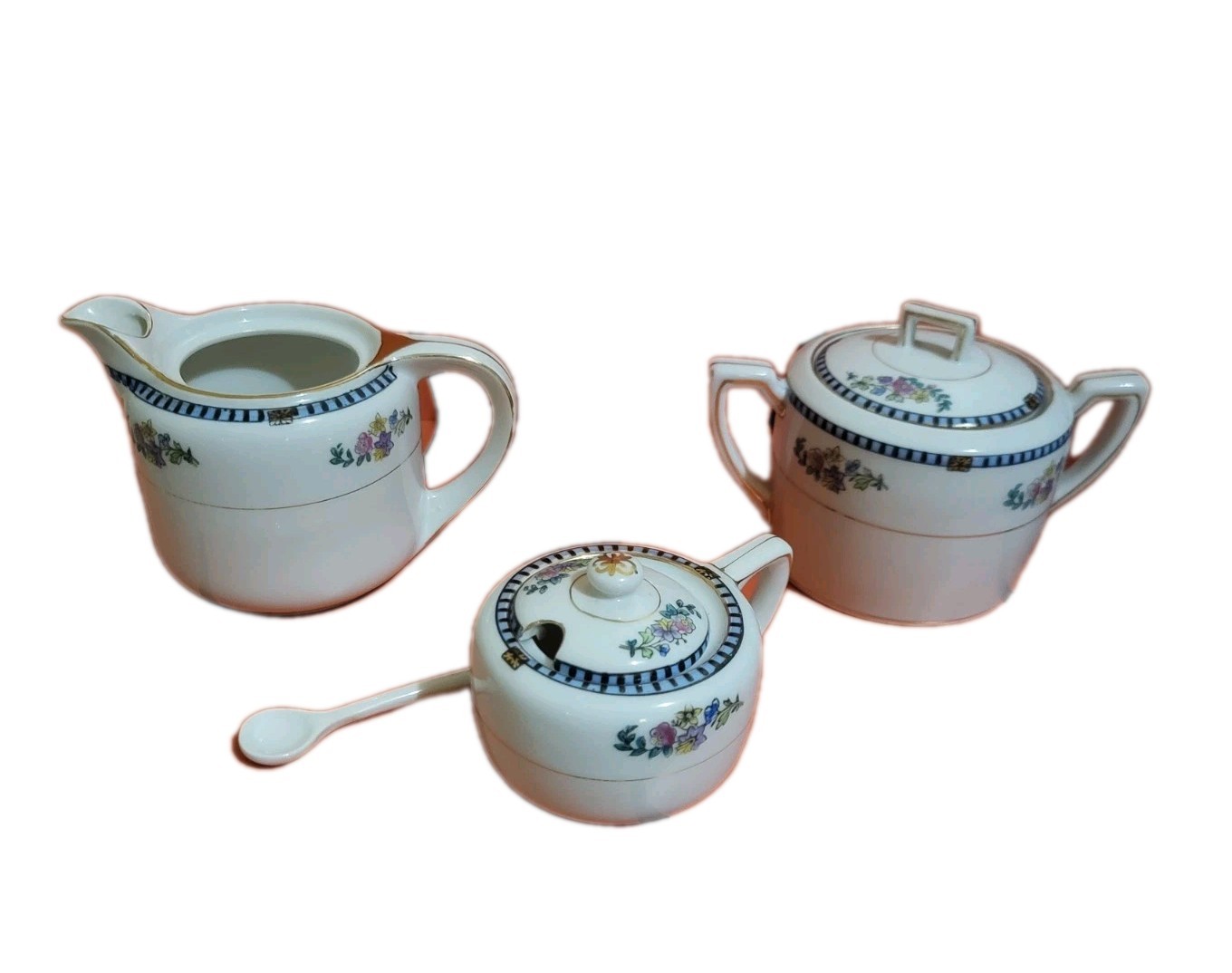 Vintage Noritake Sheridan 3 Piece Sugar Bowl Tea Set with Lid & Spoon Vintage Noritake Sheridan 3 Piece Sugar Bowl Tea Set with Lid & Spoon