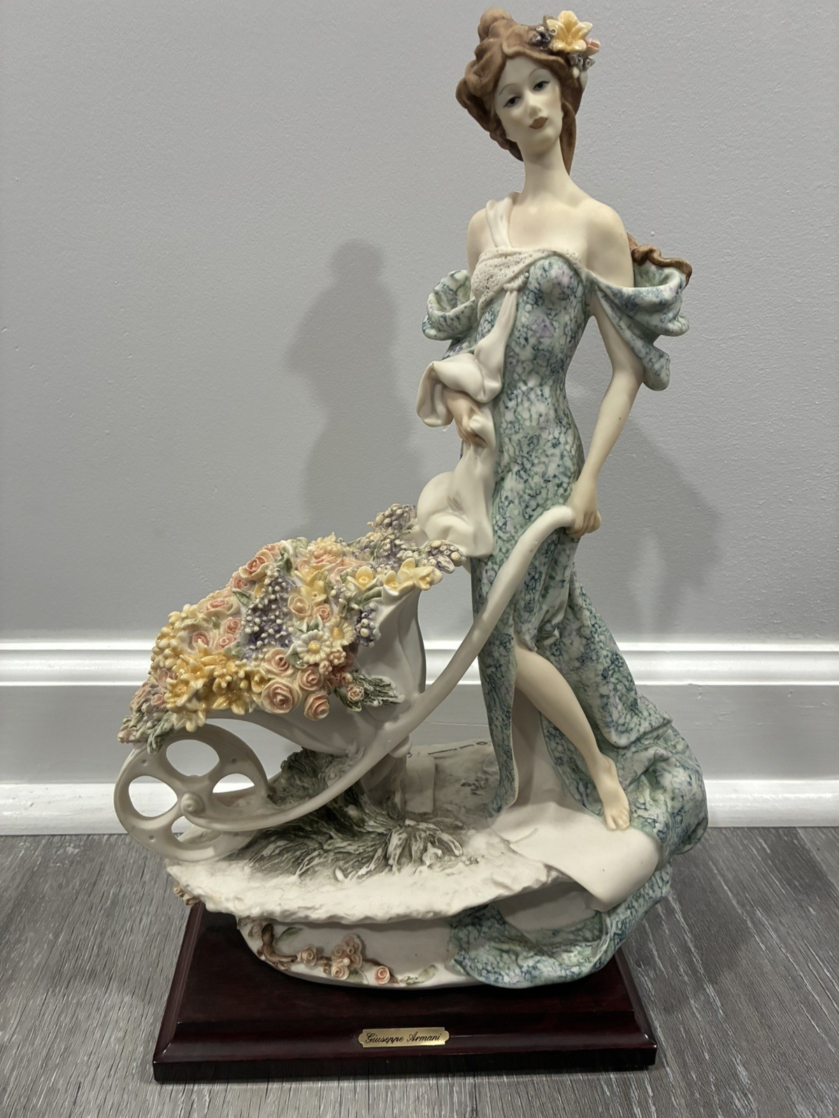 Vintage 1985 Florence Giuseppe Armani Lady Porcelain Flower Cart Italy Rare 14 Vintage 1985 Florence Giuseppe Armani Lady Porcelain Flower Cart Italy Rare 14