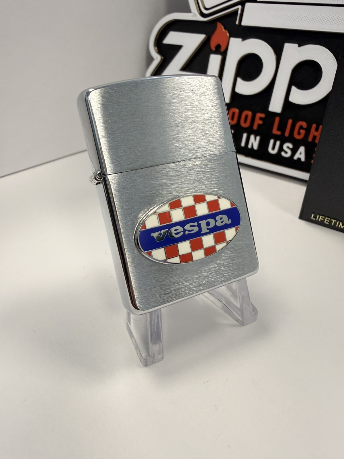 GENUINE Zippo Lighter VESPA SCOOTER Emblem Brushed Chrome 1997 NEW IN BOX