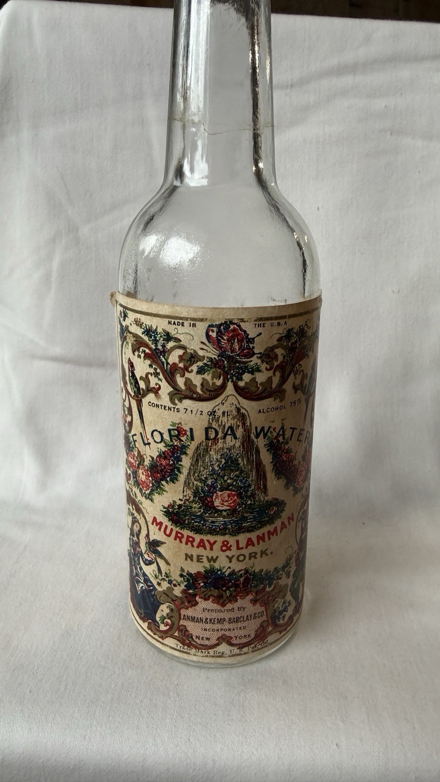 Vintage Murray Lanman Florida Water Bottle Lanman Barclay NY Empty Glass Prop