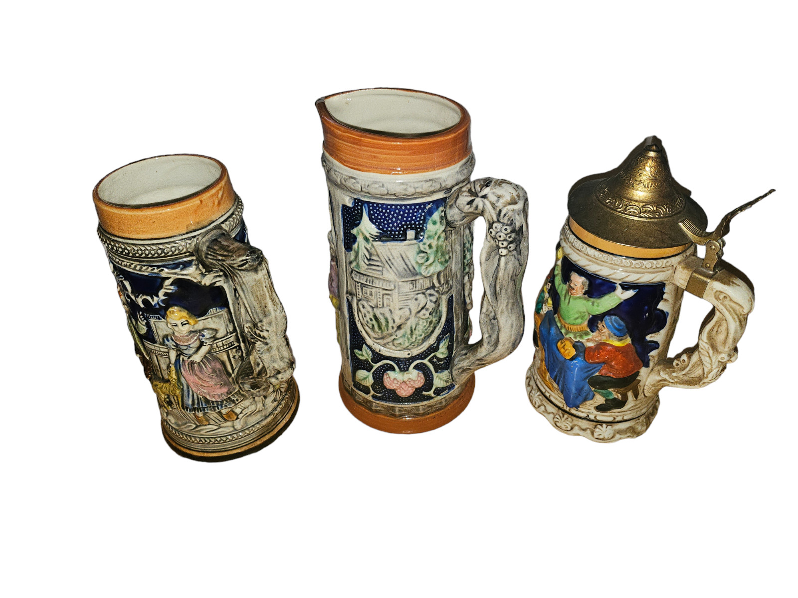 SET of 3 Collector Vintage German Beer Steins Ceramic Hand Painted Japan SET of 3 Collector Vintage German Beer Steins Ceramic Hand Painted Japan