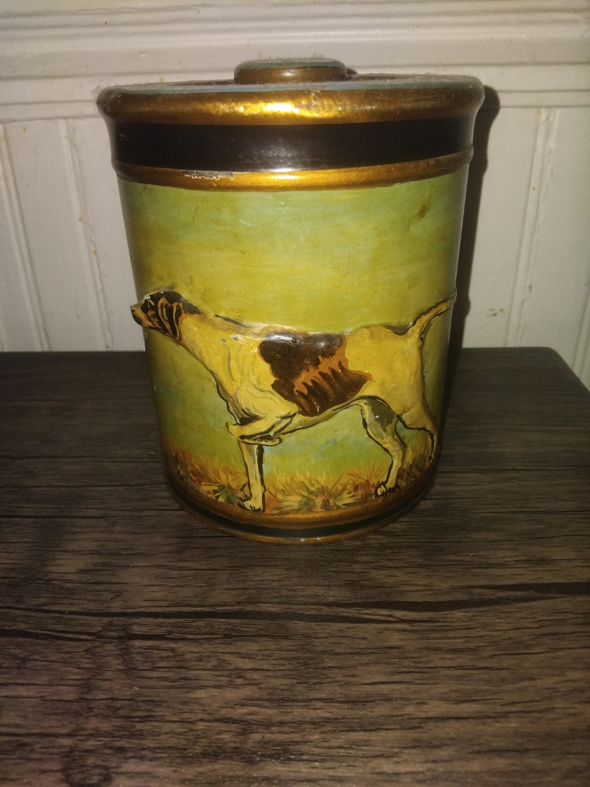 Vintage Granger Tobacco Tin Folk Art Hand Painted Sporting Humidor 3D Raised...