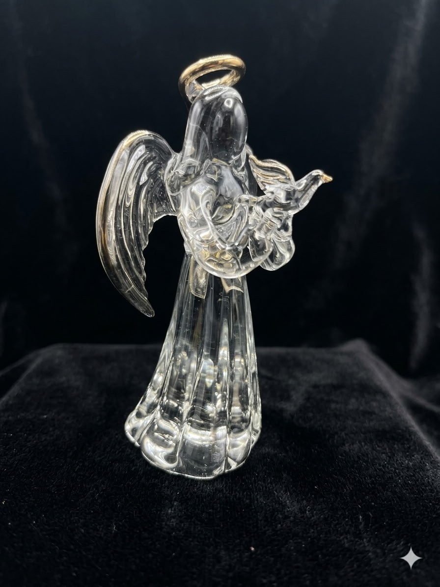 Vintage Guardian Angel Hand-Blown Glass Angel Holding Dove