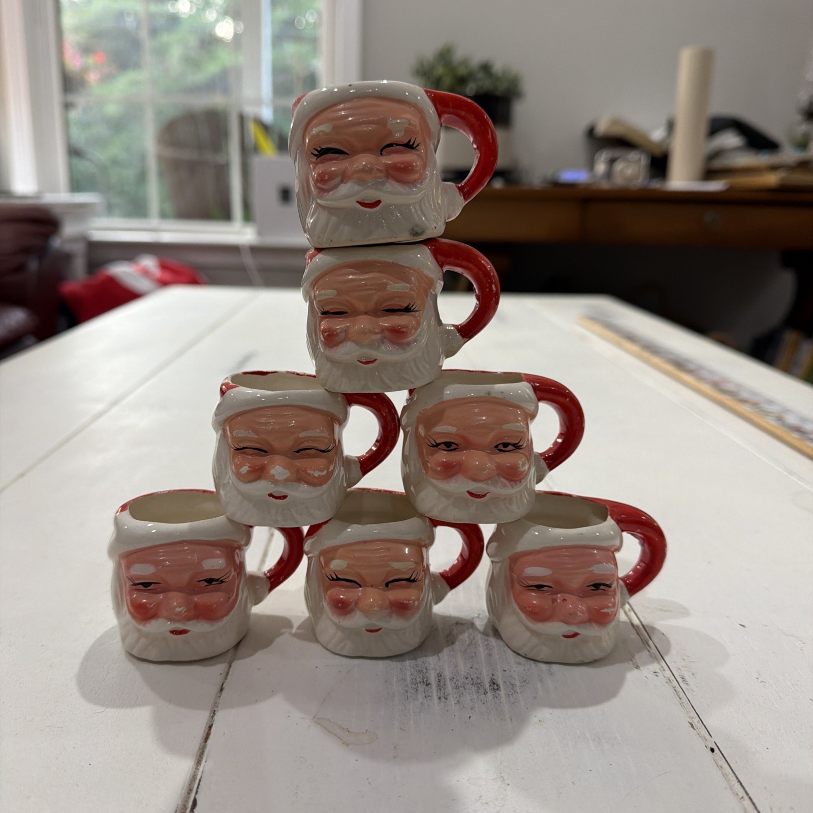 Vintage Christmas Lefton Mini Santa Mugs Lot of 7