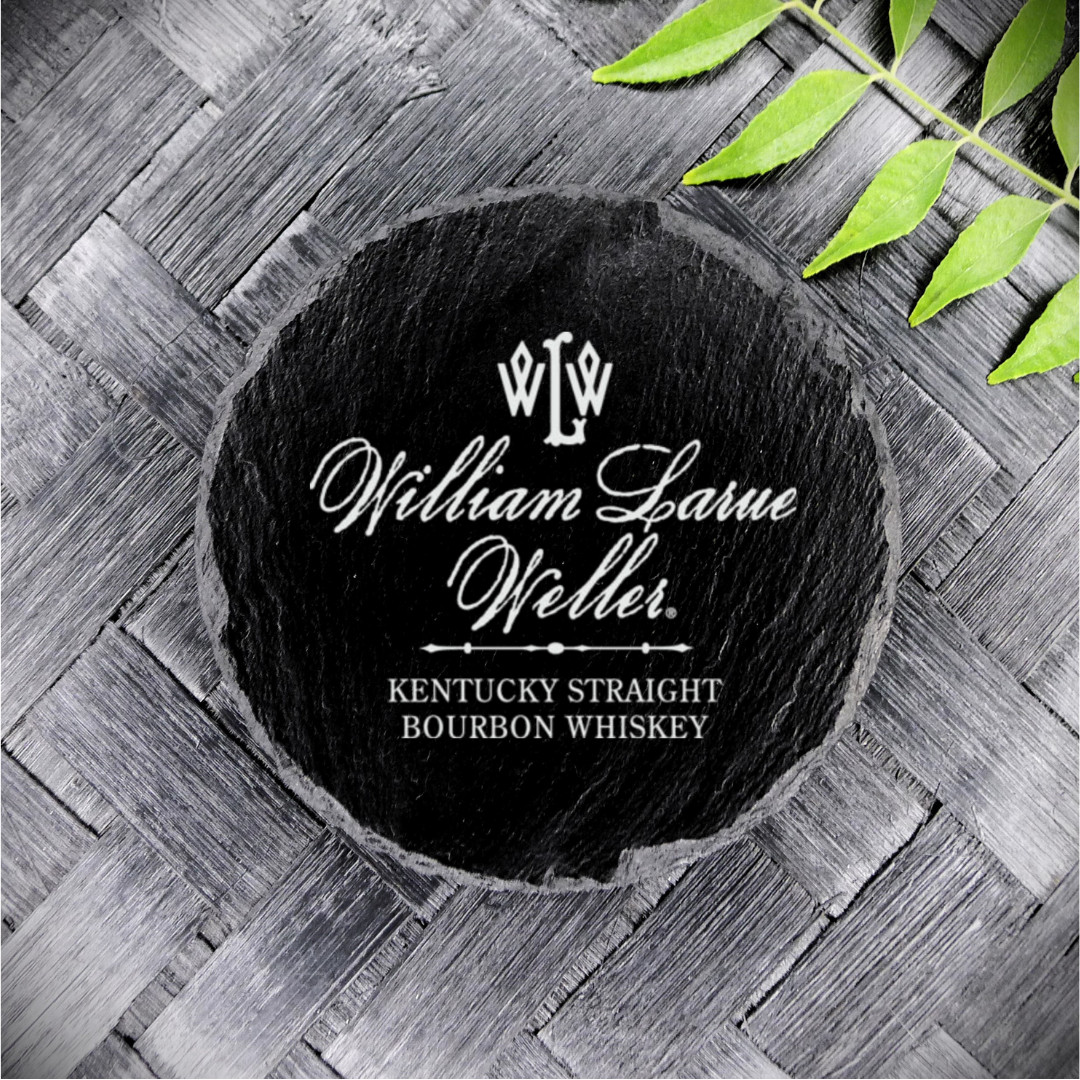 Brand New Handcrafted Laser Engraved William Larue Weller Round Slate Coaster Brand New Handcrafted Laser Engraved William Larue Weller Round Slate Coaster