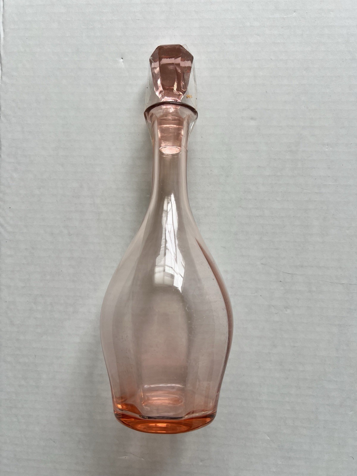 Vintage Pink Depression Glass Decanter Art Deco Barware Hexagon Stop